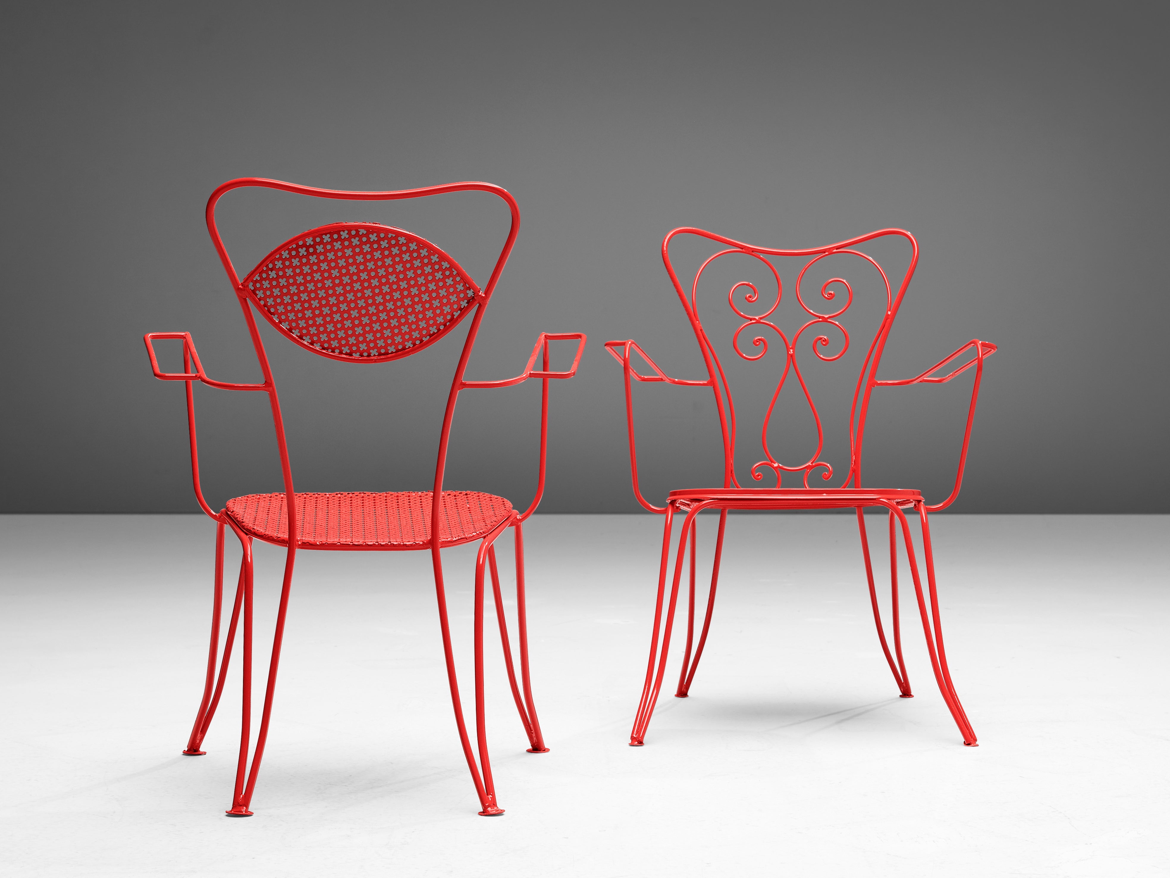 Large Set of Italian Patio Chairs in Red Lacquered Metal