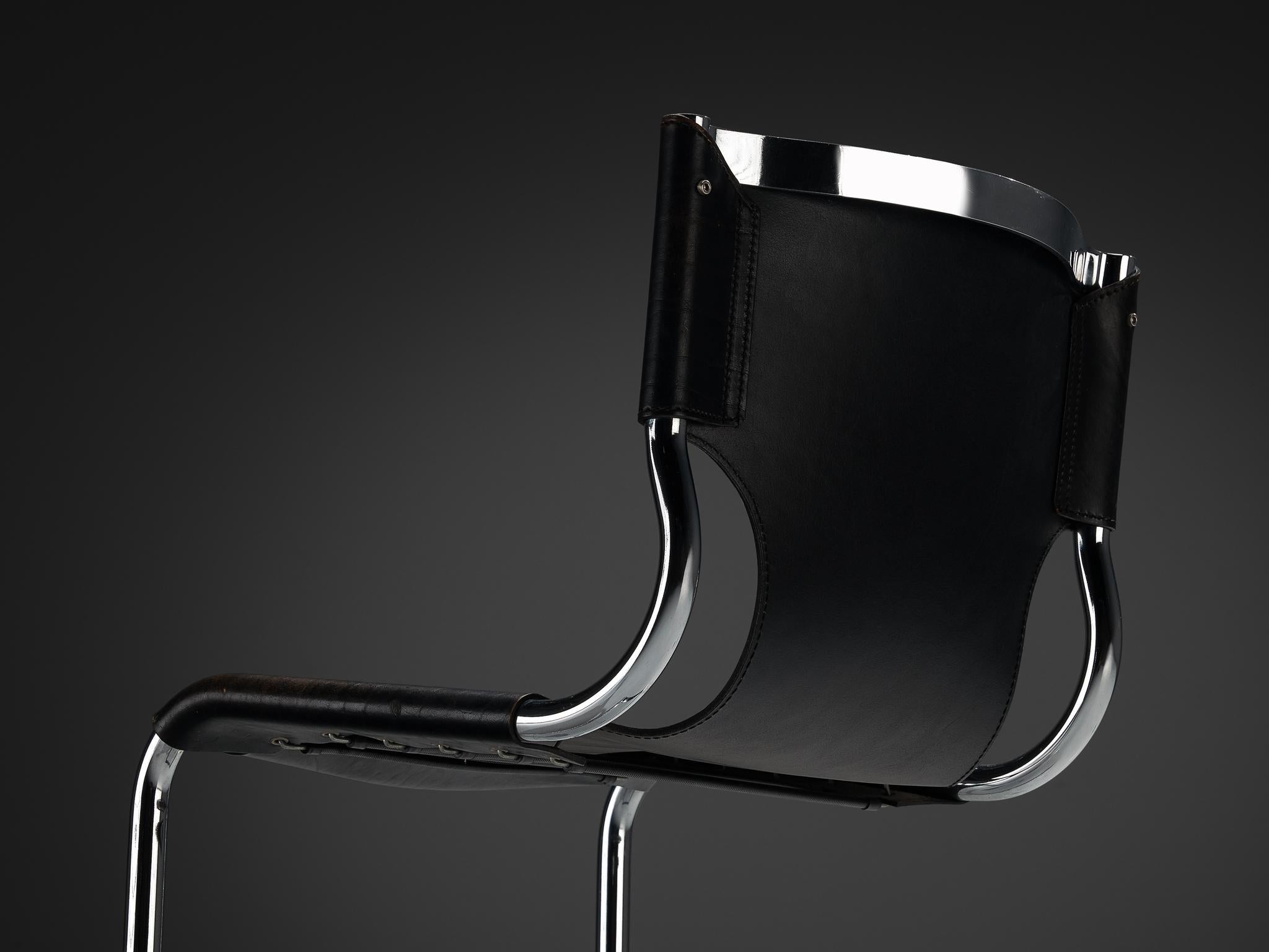 Carlo Bartoli for T 70 Tubular Dining Chair in Black Leather and Steel seating Morentz