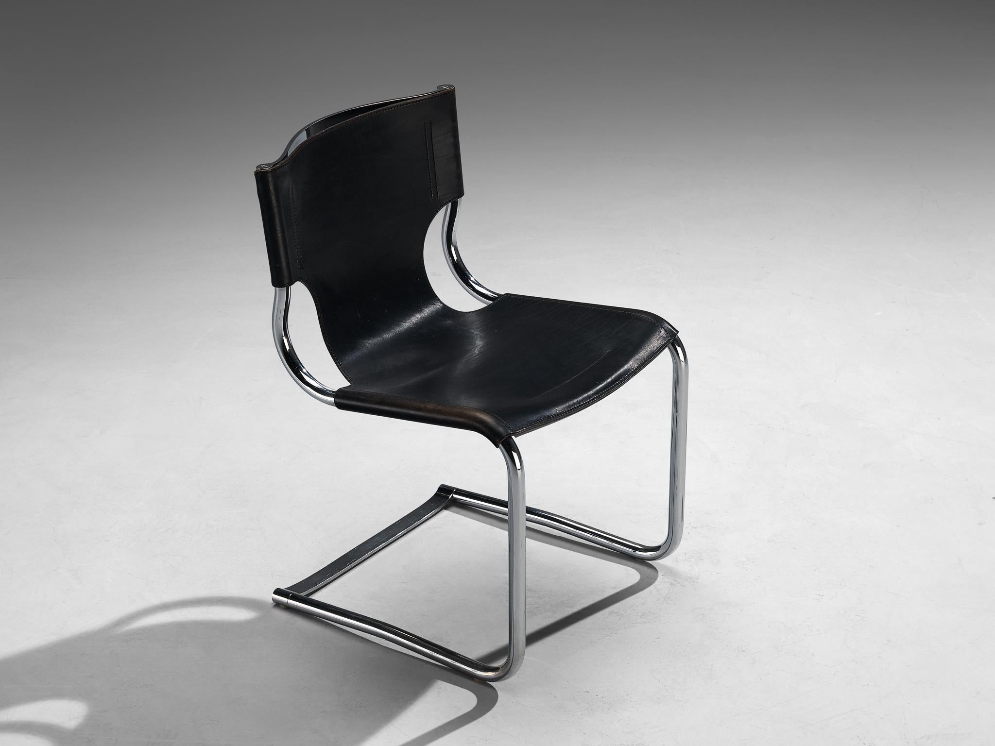 Carlo Bartoli for T 70 Tubular Dining Chair in Black Leather and Steel seating Morentz