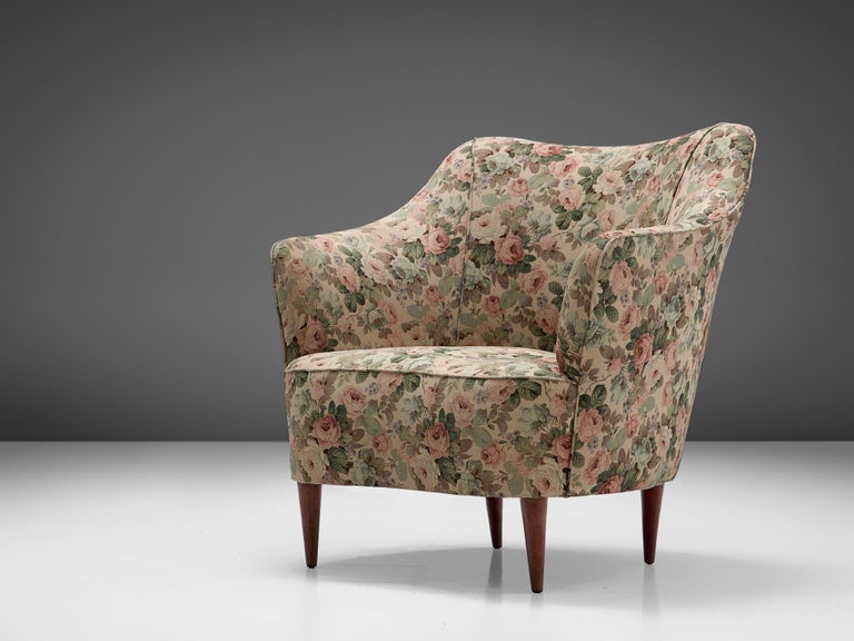 Italian Club Chair with Floral Upholstery