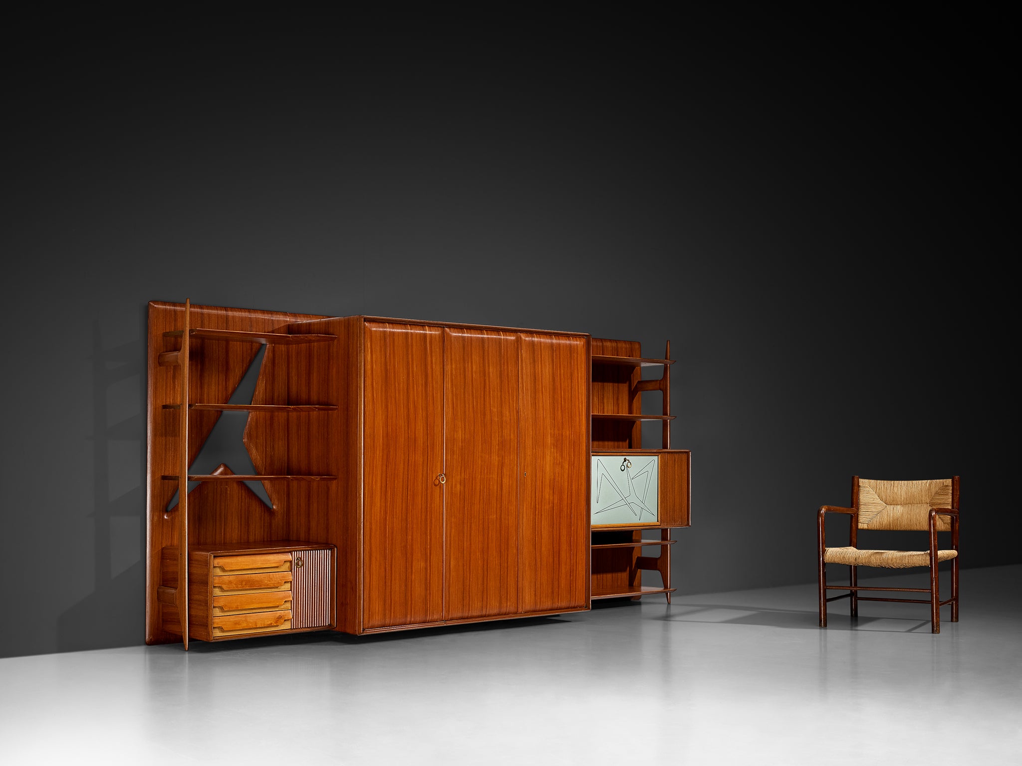 Large Versatile Italian Wall Unit in Teak Case pieces and storage cabinets Morentz