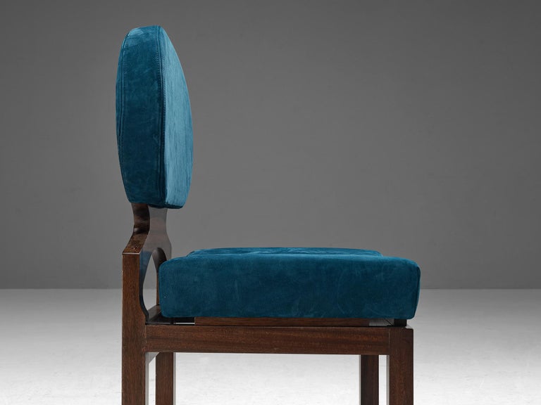 Emiel Veranneman Set of Eight 'Osaka' Dining Chairs in Blue Nubuck Leather