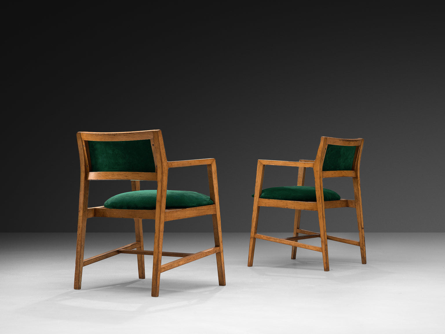 Edward Wormley Pair of Armchairs in Green Velvet Upholstery Seating Morentz