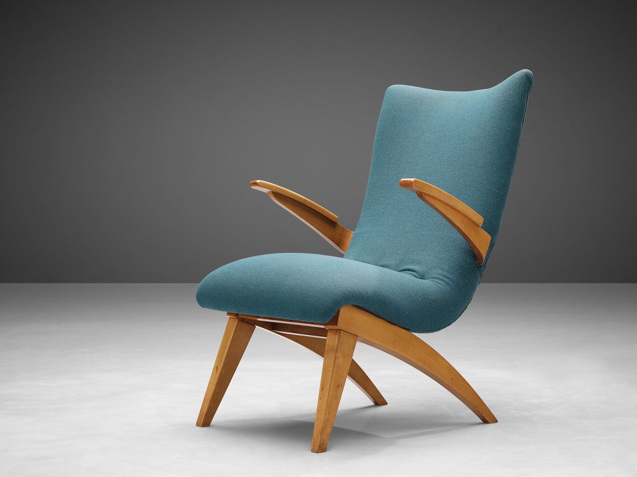 Van Os Culemborg Lounge Chair in Wood and Blue Fabric Seating Morentz