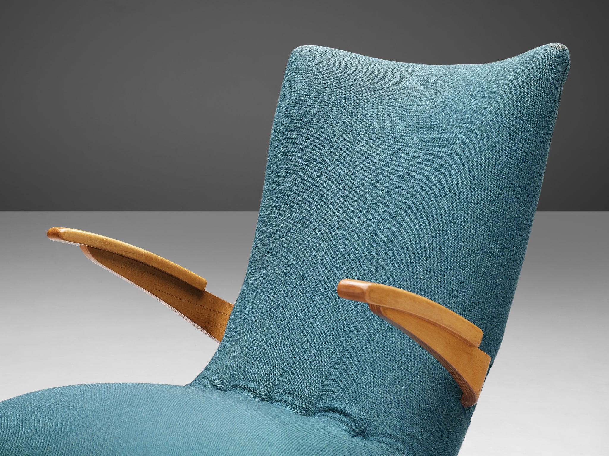 Van Os Culemborg Lounge Chair in Wood and Blue Fabric Seating Morentz