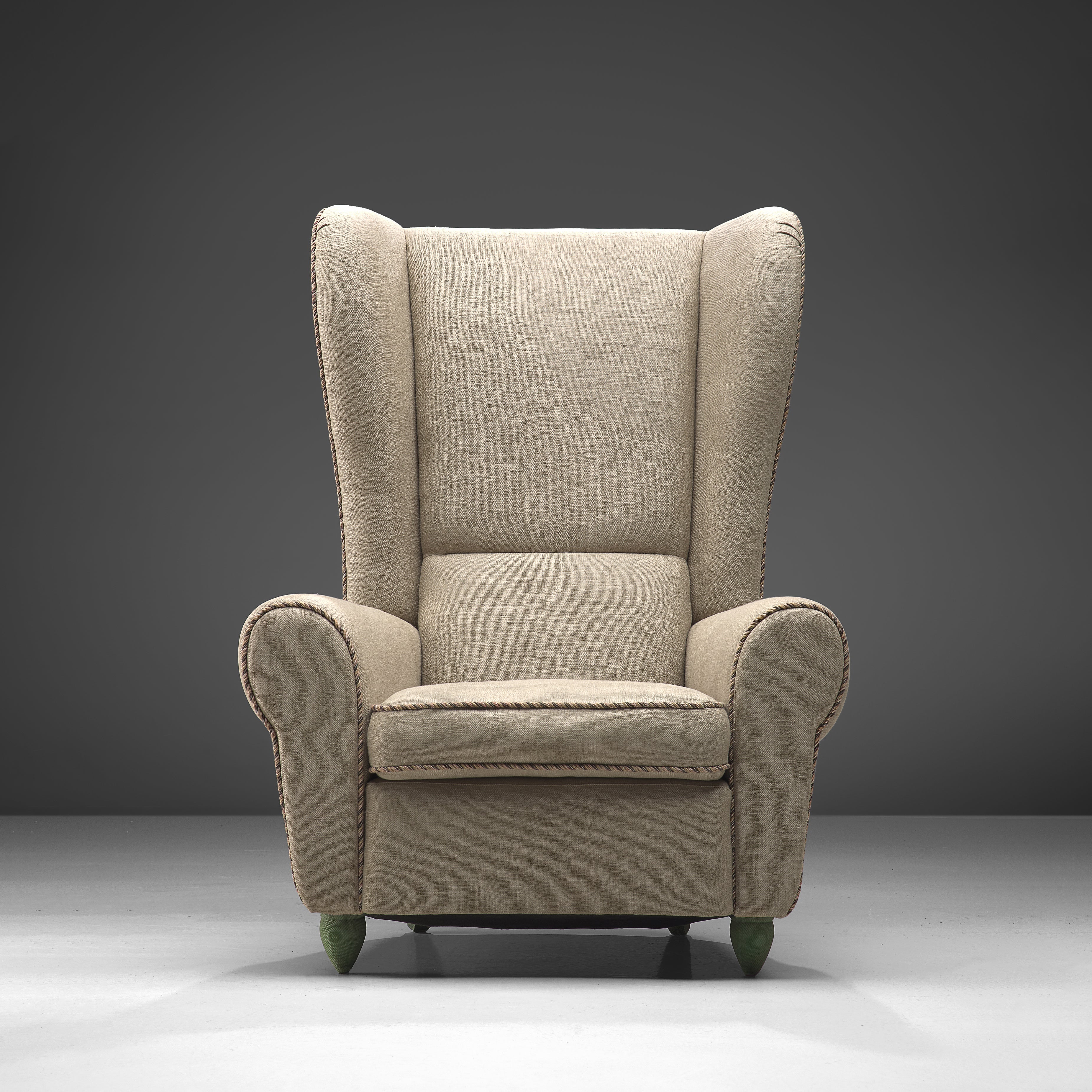 Guglielmo Ulrich Grand Wingback Chair in Natural Cream Upholstery seating Morentz