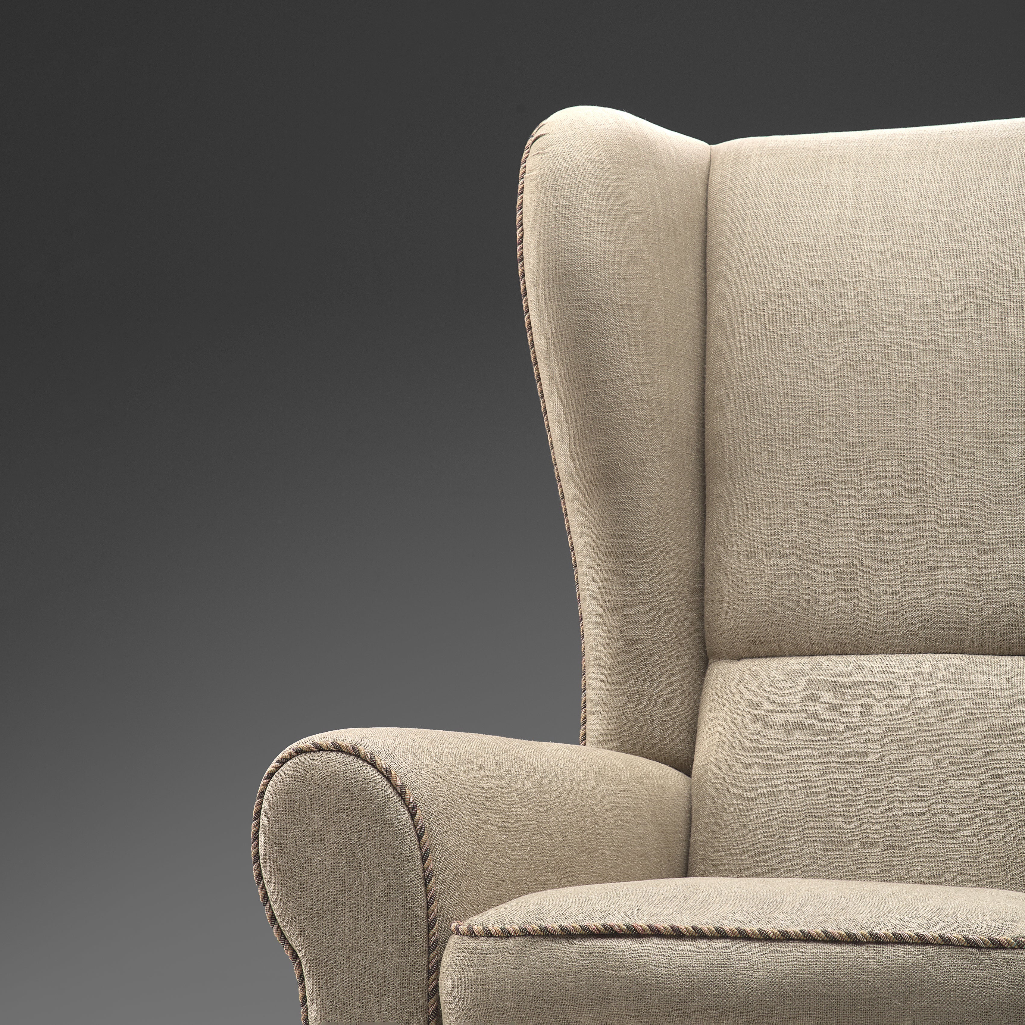Guglielmo Ulrich Grand Wingback Chair in Natural Cream Upholstery seating Morentz