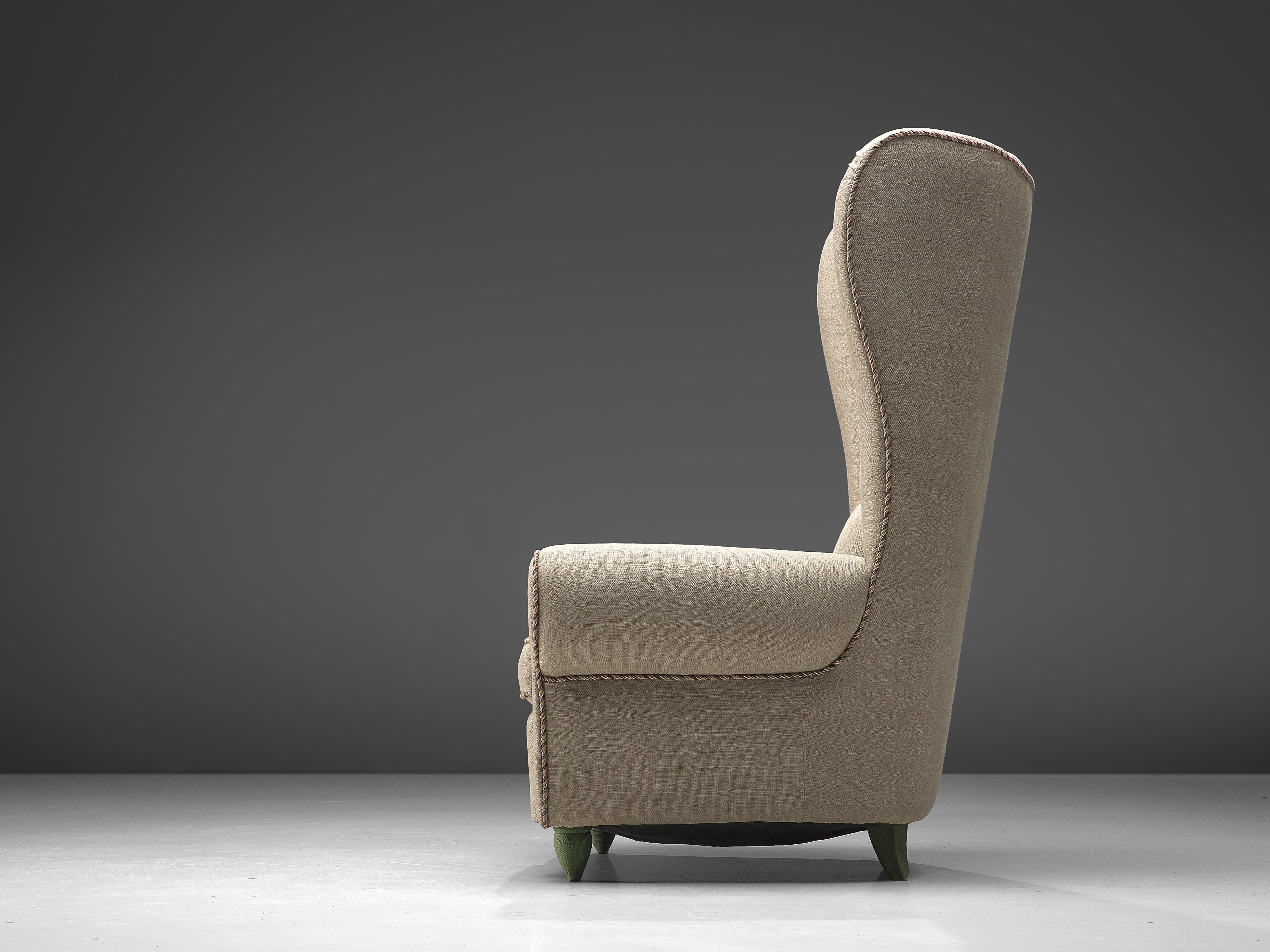 Guglielmo Ulrich Grand Wingback Chair in Natural Cream Upholstery seating Morentz