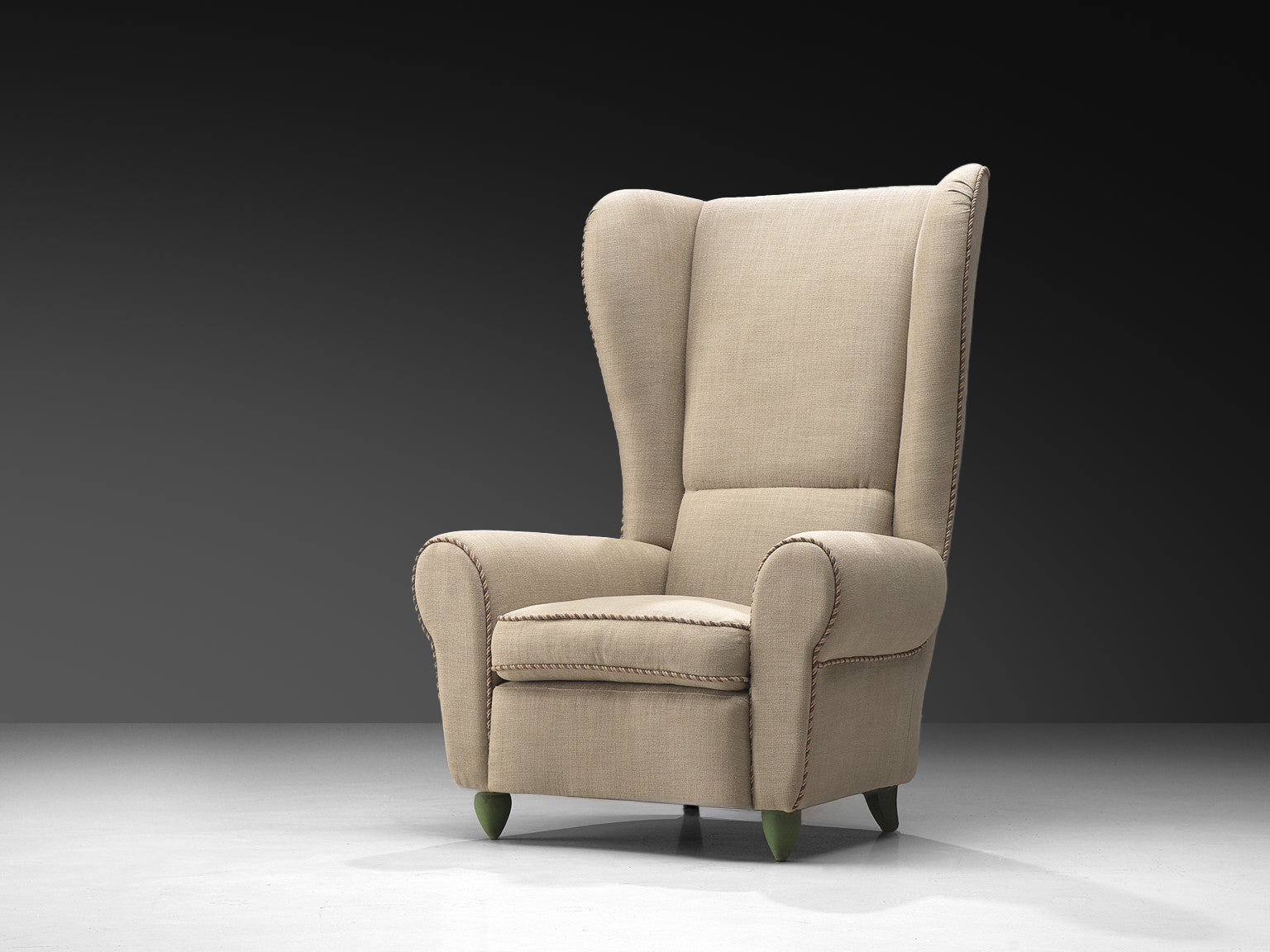 Italian Grand Wingback Chair in Natural Cream Upholstery 138cm Tall Seating Morentz