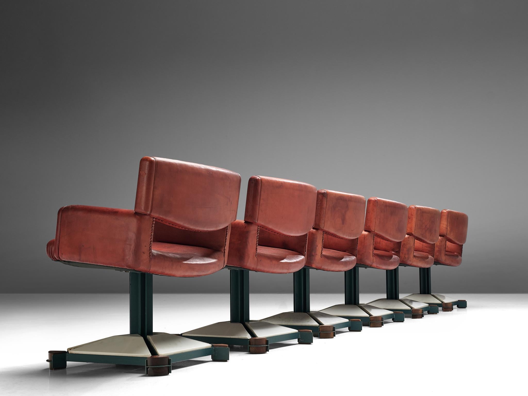 Italian Set of Six Armchairs in Marble and Red Leather seating Morentz