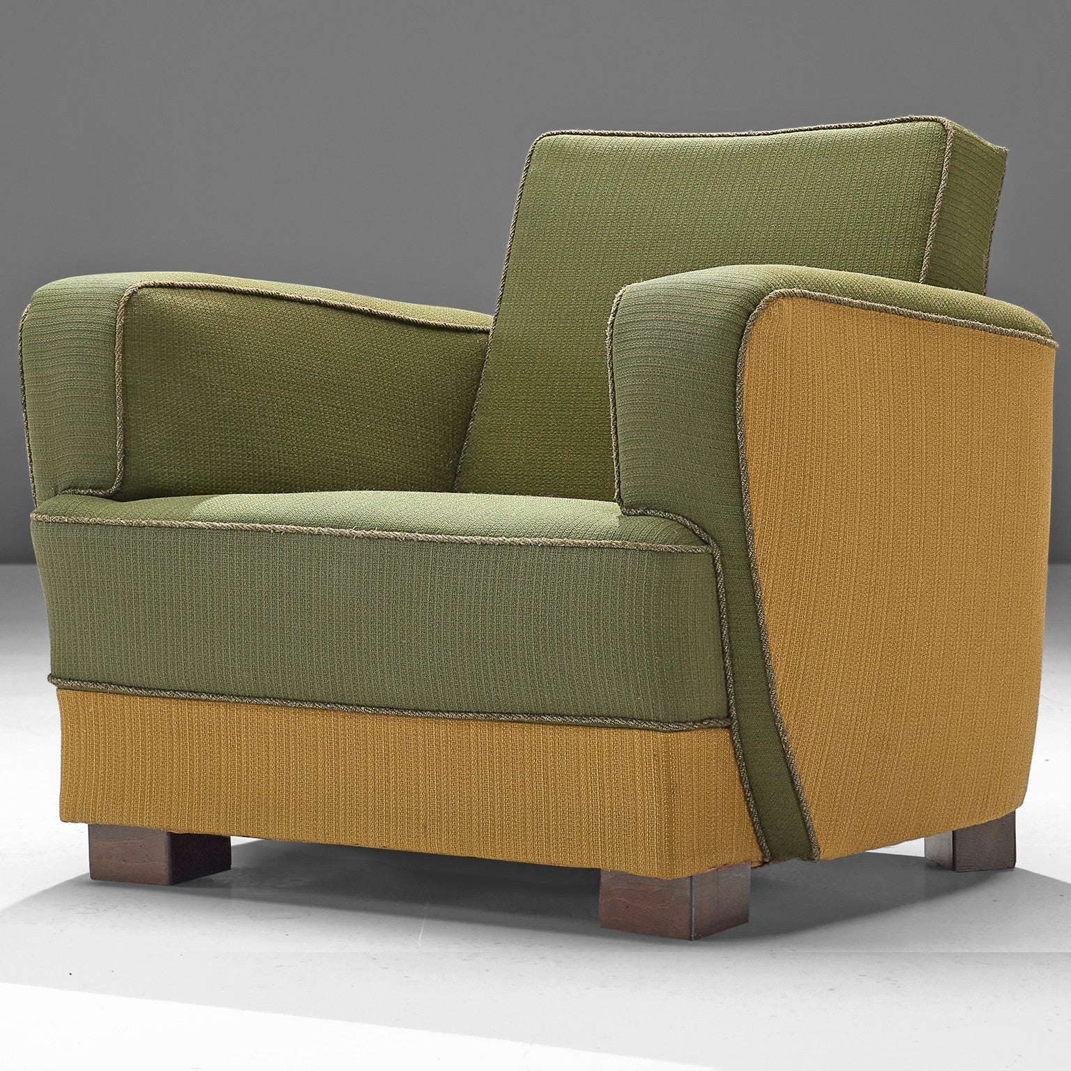 1930s Danish Cabinetmaker Easy Chair in Original Green Yellow Upholstery