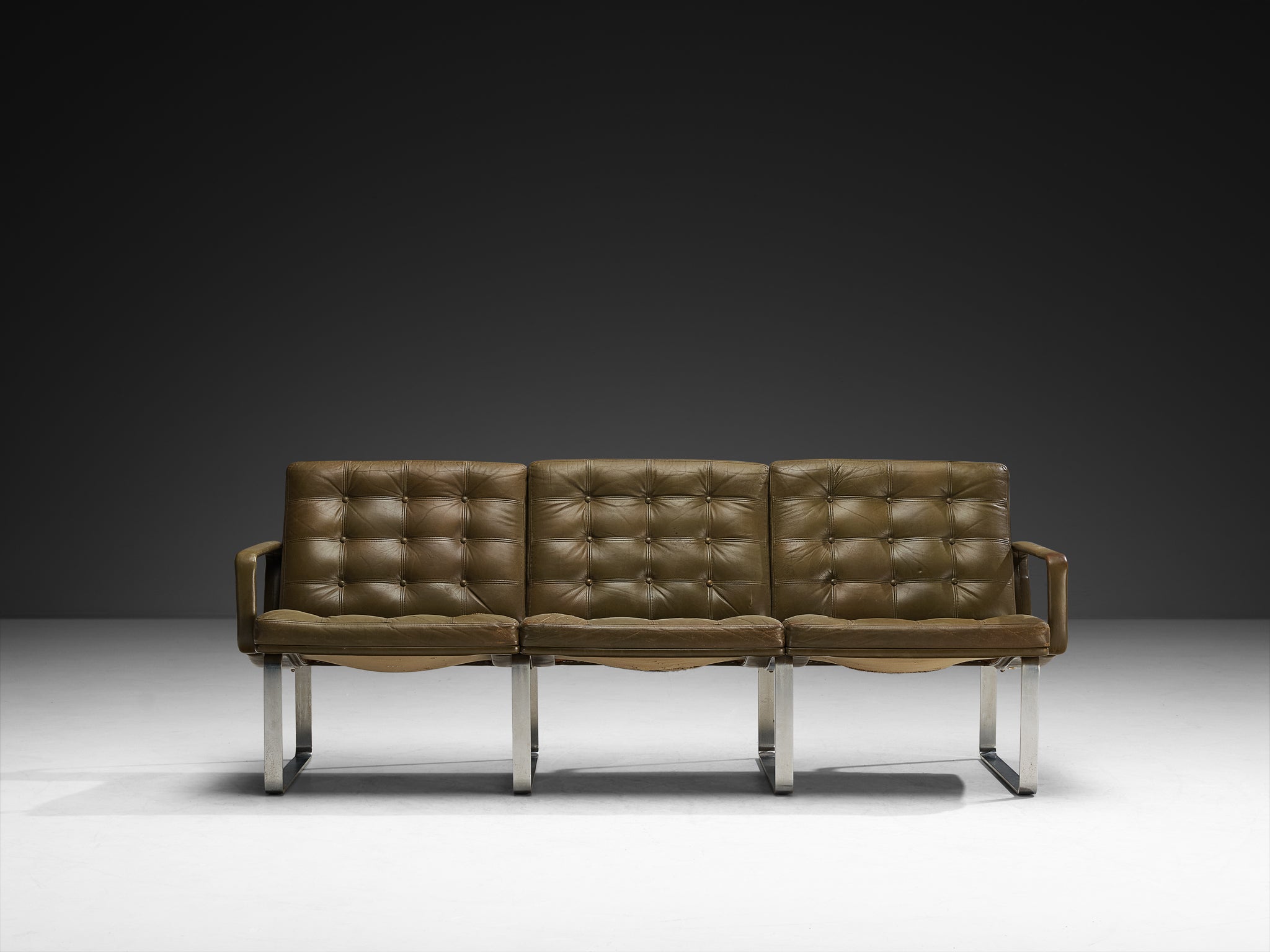 Ole Gjerløv-Knudsen & Torben Lind Moduline Sofa in Navy Green Leather Seating Morentz
