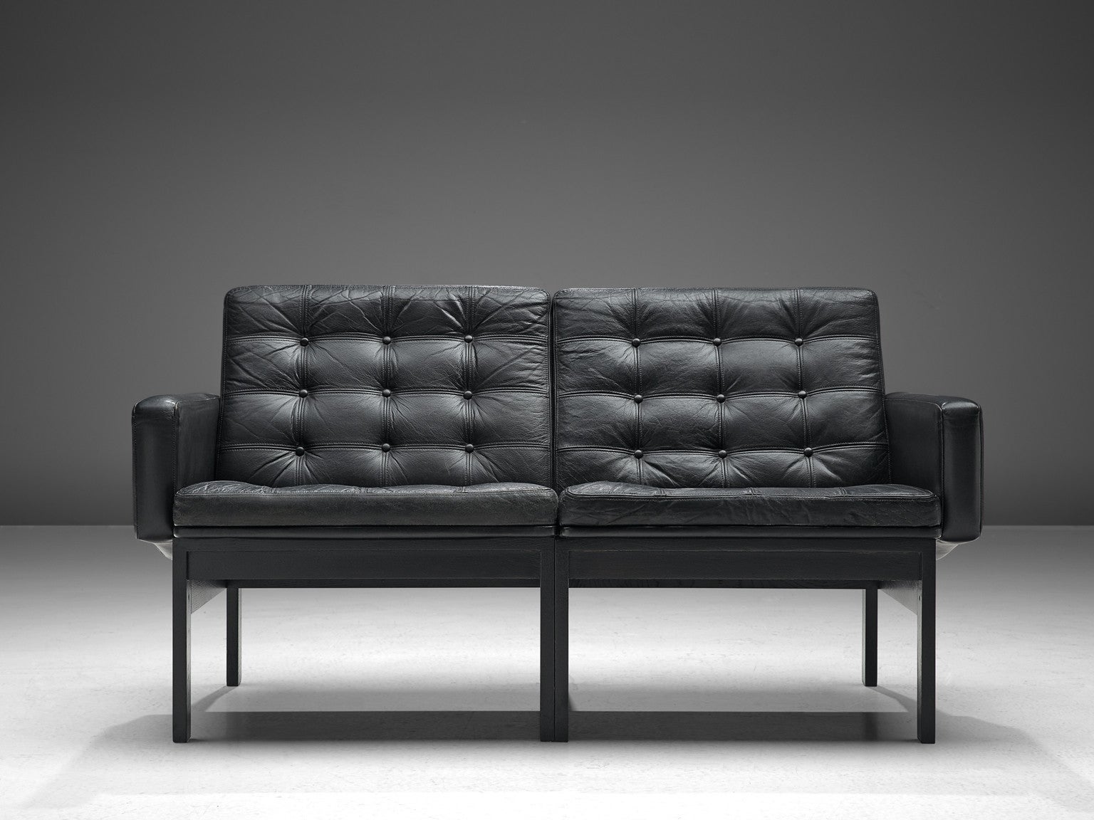 Gjerløv-Knudsen and Lind 'Moduline' All Black Leather Settee or Sofa seating Morentz