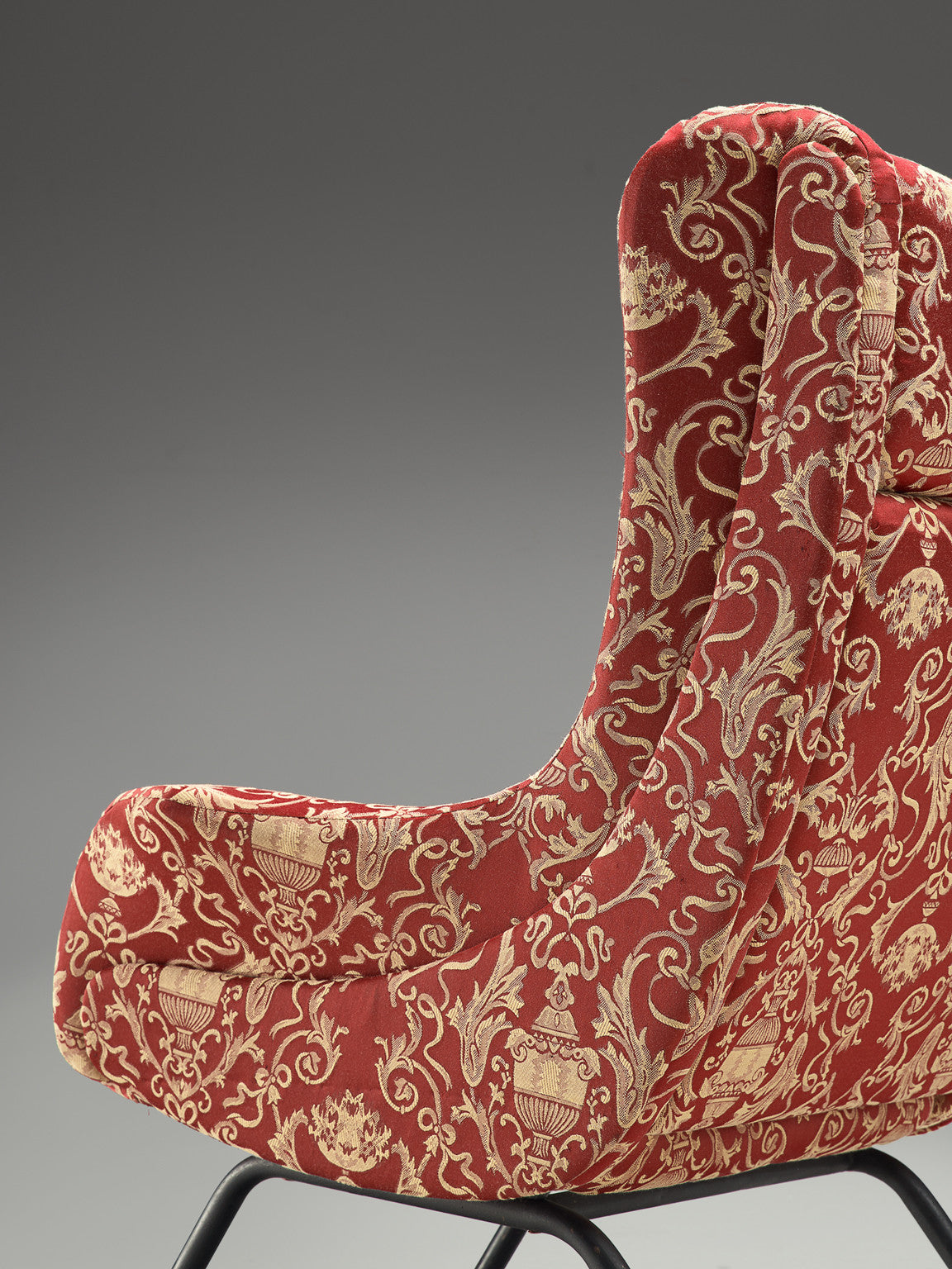 Italian Pair of Lounge Chairs in Red Decorative Upholstery Seating Morentz