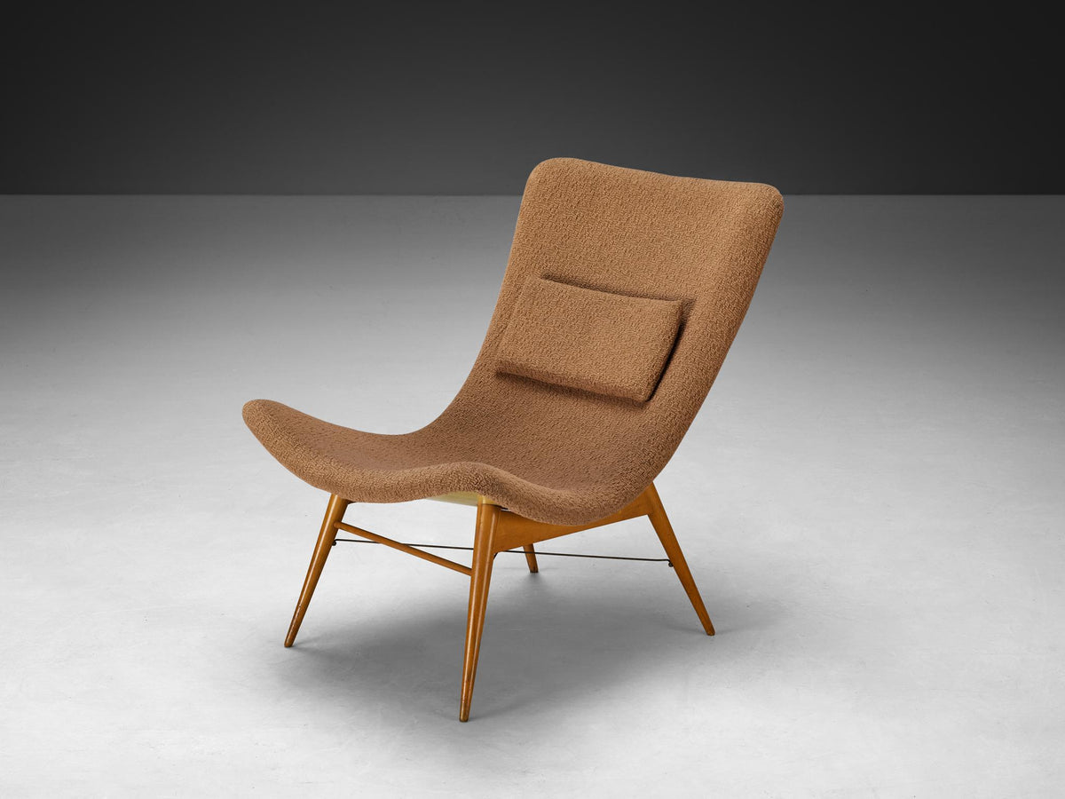 1950s Mid-Century Modern Shell Lounge Chair in Beige Upholstery