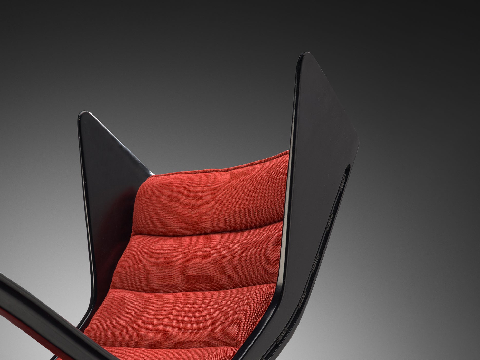 Studio Cassina '572' Rocking Chair in Ebonized Wood and Red Upholstery Seating Morentz