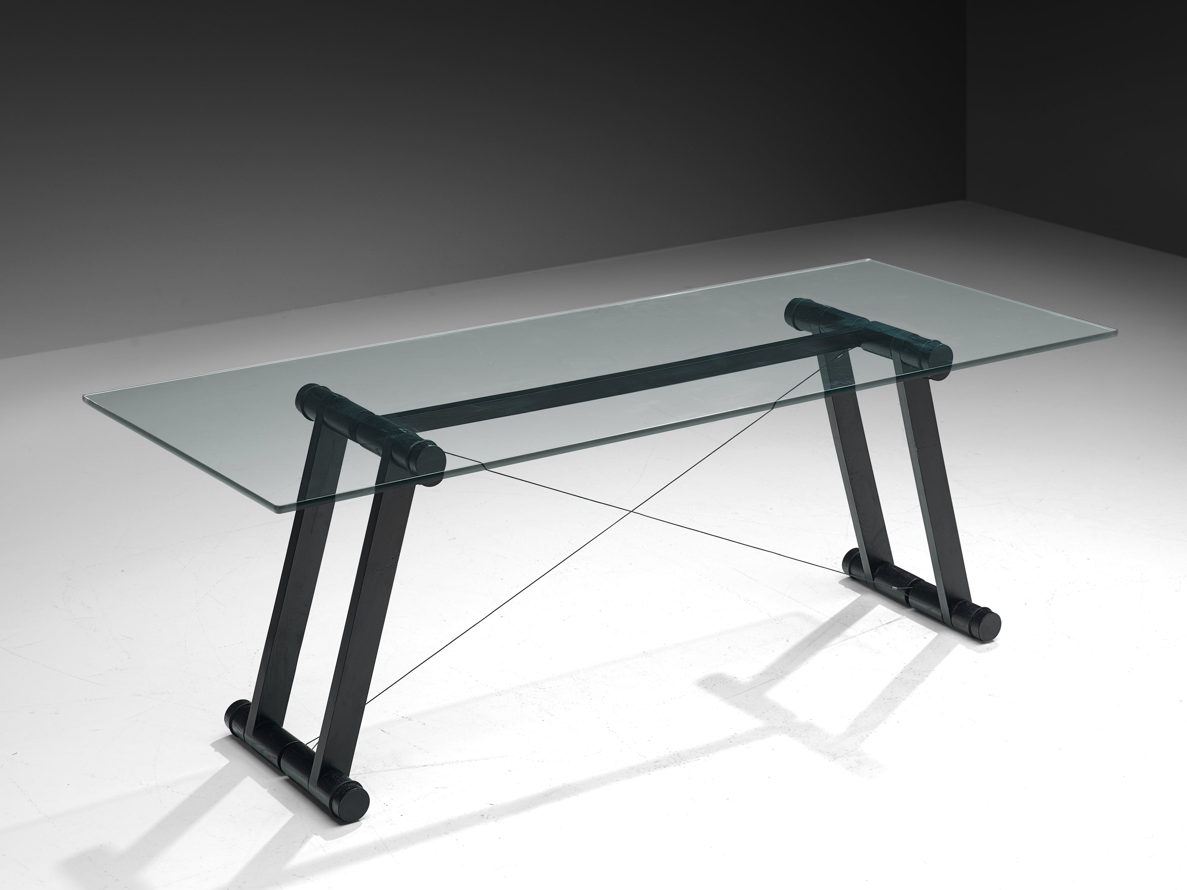 Superstudio 'Teso' Dining Table with Glass Top and Black Ash Base Tables Morentz