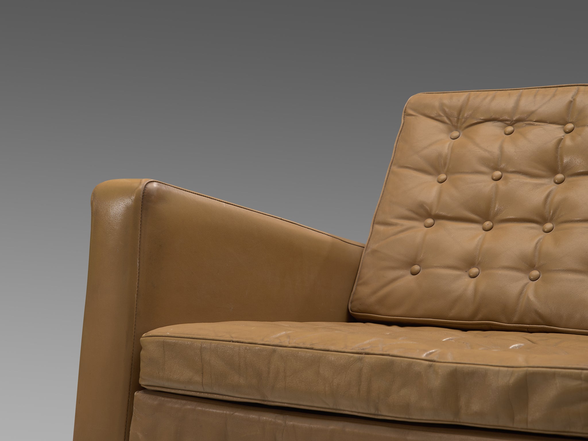 Roland Ranier Pair of Easy Chairs in Beige Leather and Metal Seating Morentz