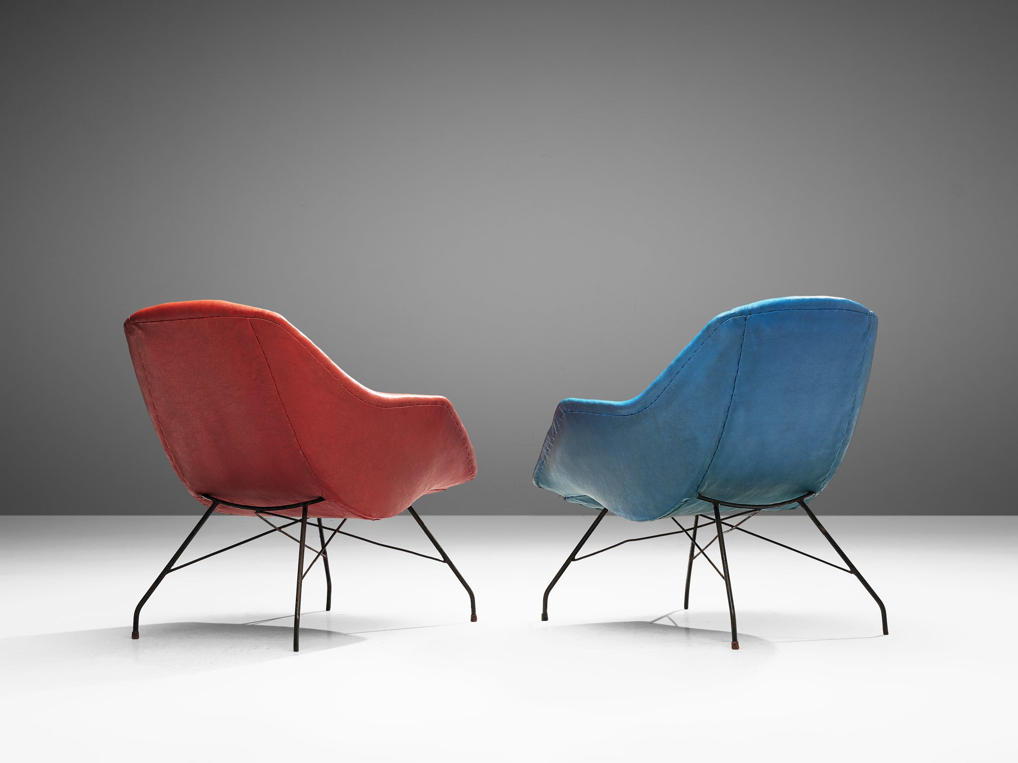 Carlo Hauner and Martin Eisler Lounge Chairs in Blue and Red Upholstery Seating Morentz