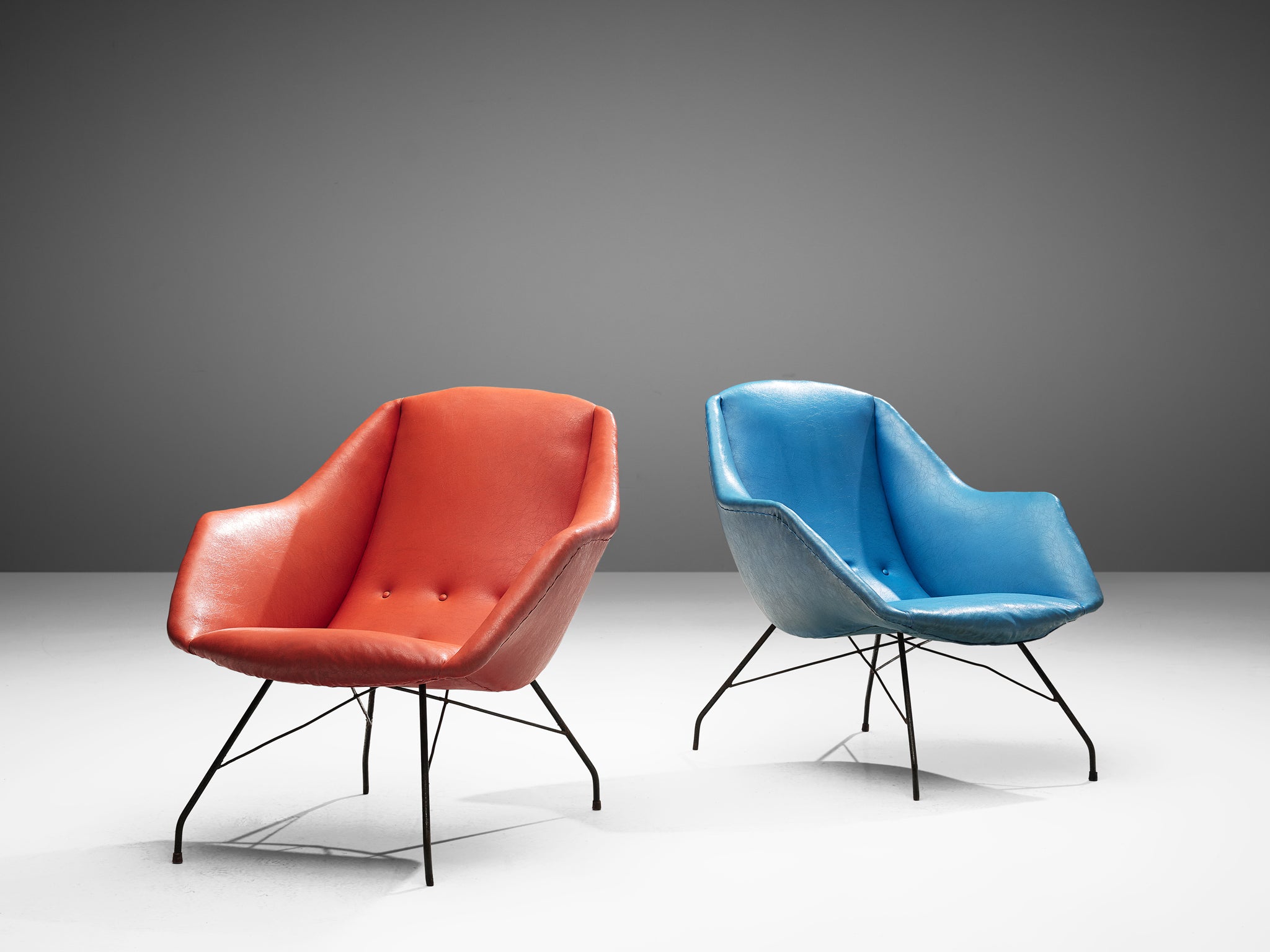 Carlo Hauner and Martin Eisler Lounge Chairs in Blue and Red Upholstery Seating Morentz