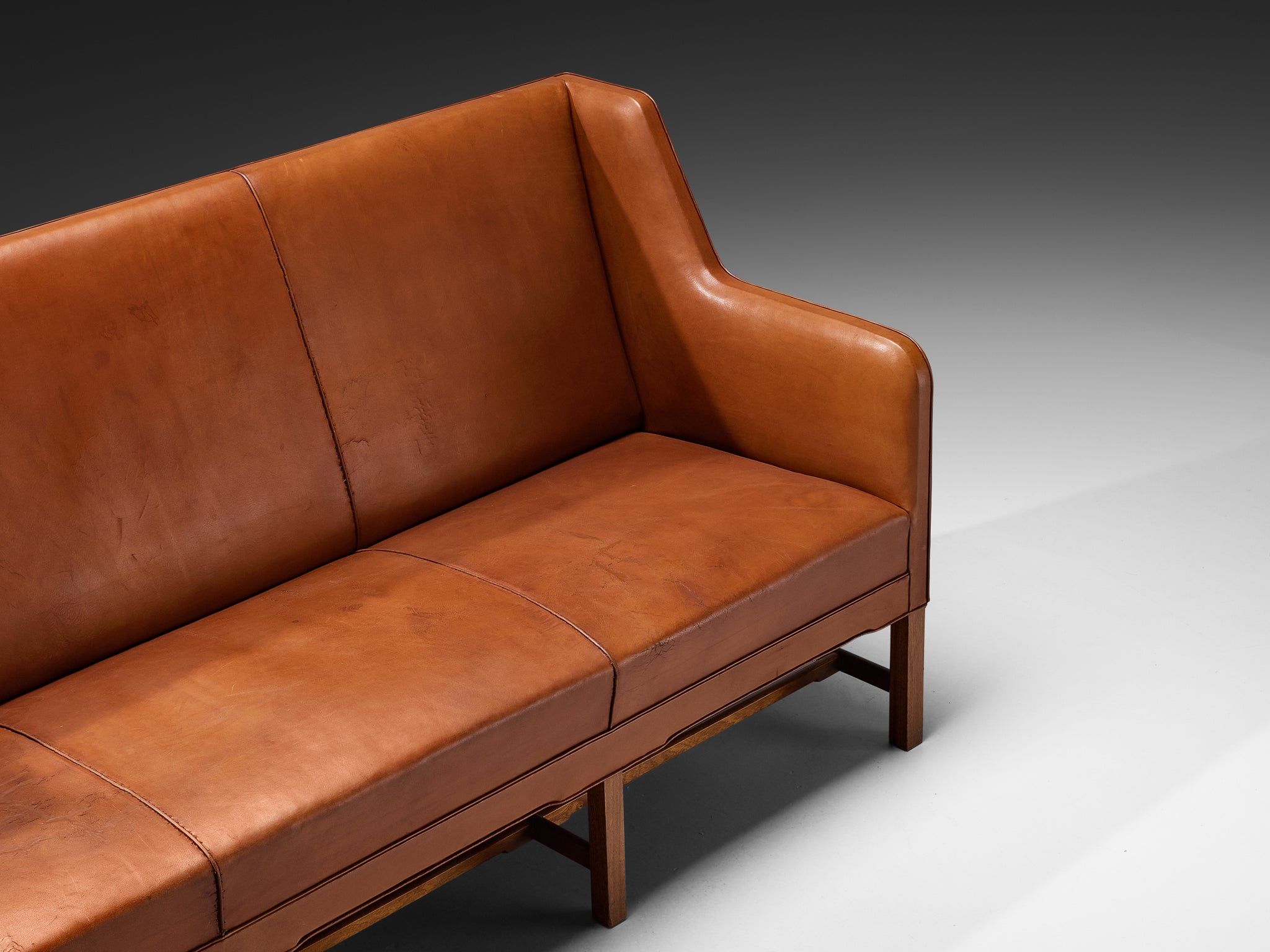 Kaare Klint for Rud Rasmussen Sofa '5011' in Cognac Leather and Mahogany Seating Morentz
