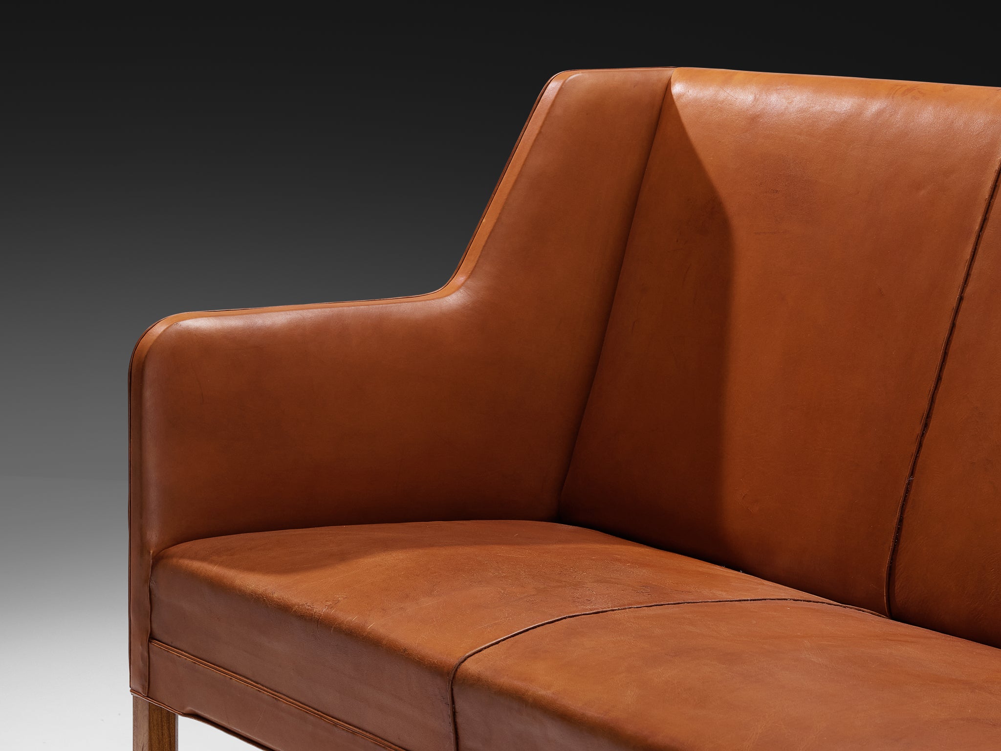 Kaare Klint for Rud Rasmussen Sofa '5011' in Cognac Leather and Mahogany Seating Morentz