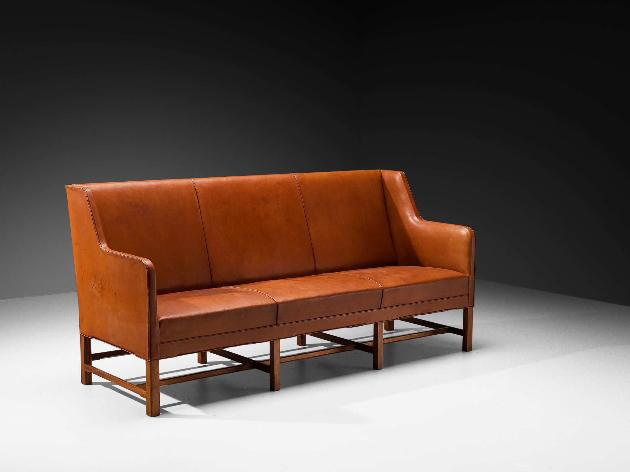 Kaare Klint for Rud Rasmussen Sofa '5011' in Cognac Leather and Mahogany Seating Morentz