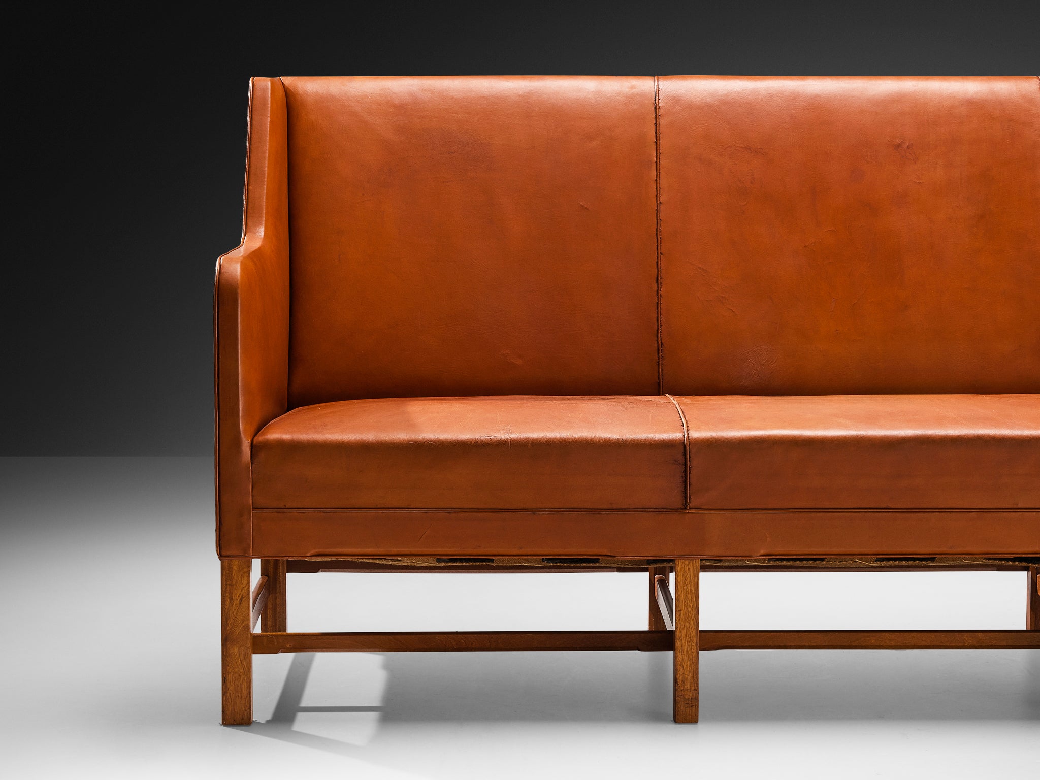 Kaare Klint for Rud Rasmussen Sofa '5011' in Cognac Leather and Mahogany Seating Morentz