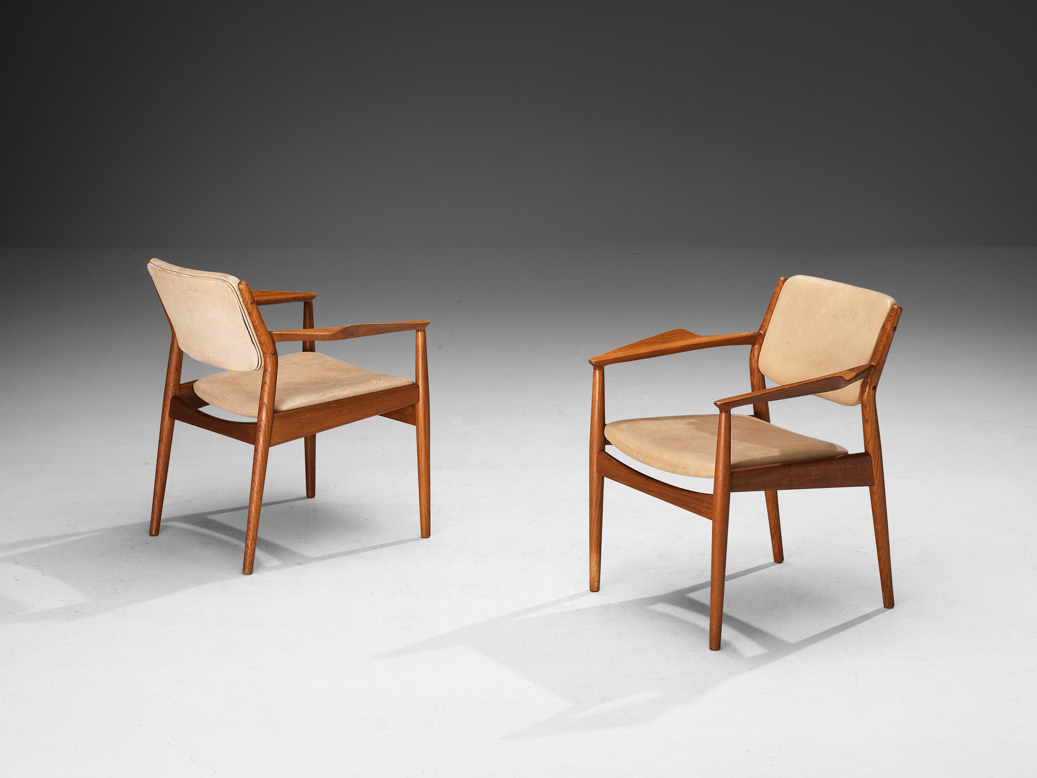 Arne Vodder for Sibast Armchairs in Teak and Beige Upholstery