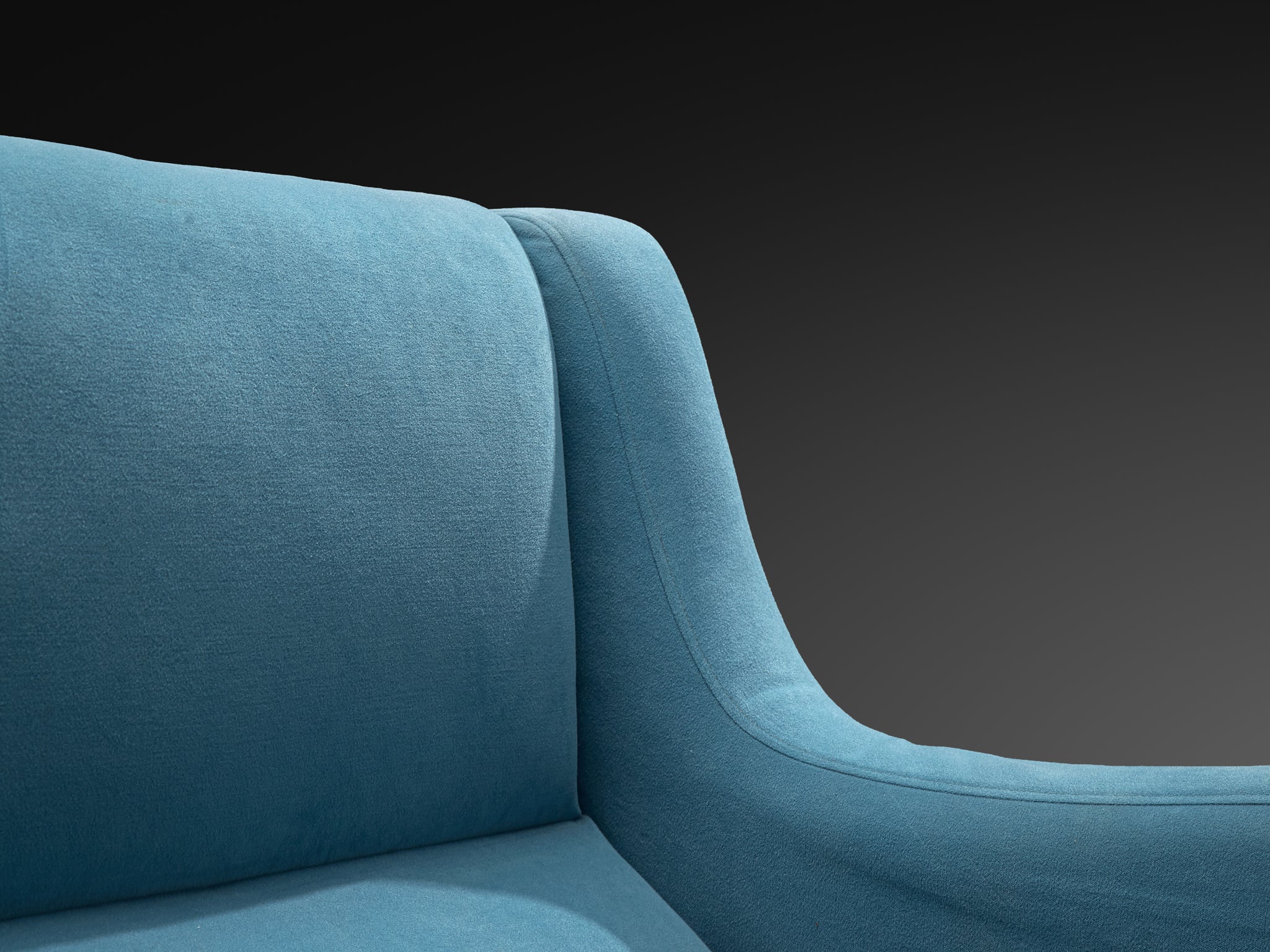Mid-Century Italian Pair of Lounge Chairs in Sky Blue Upholstery and Wood Seating Morentz