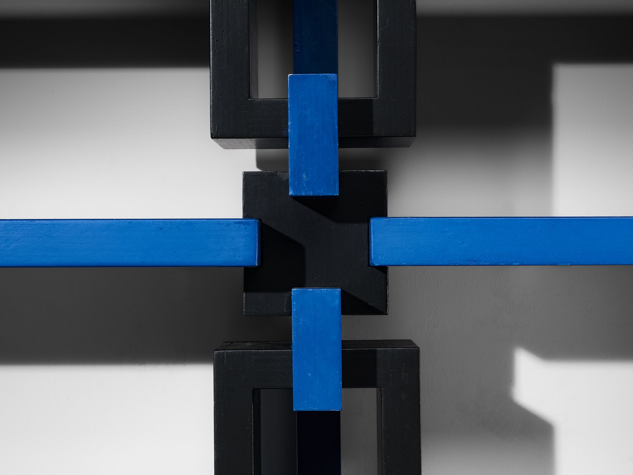 Italian Postmodern Architectural Wall Unit in Lacquered Black and Blue Wood Case pieces and storage cabinets Morentz