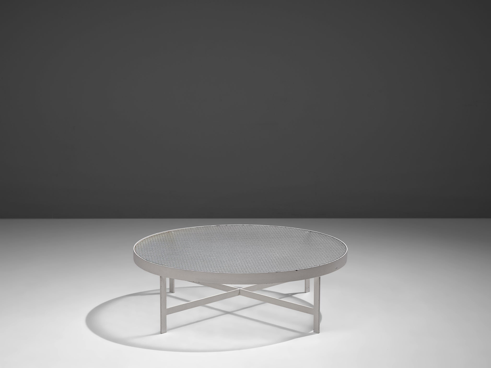 Janni Van Pelt Round Coffee Table in White Metal and Glass Tables Morentz