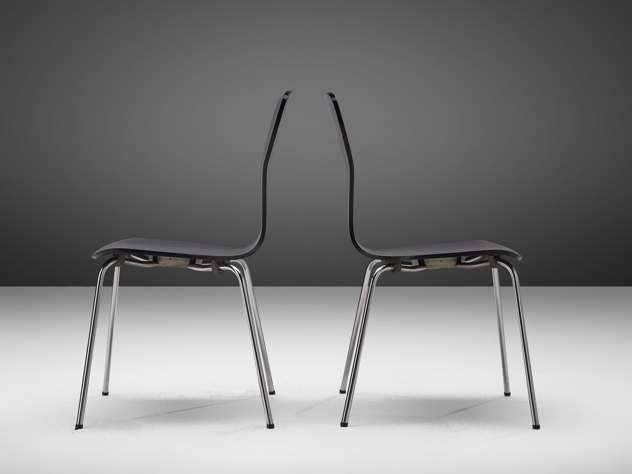 Tapio Wirkkala for Asko 'Nikke' Dining Chairs in Black Lacquered Plywo