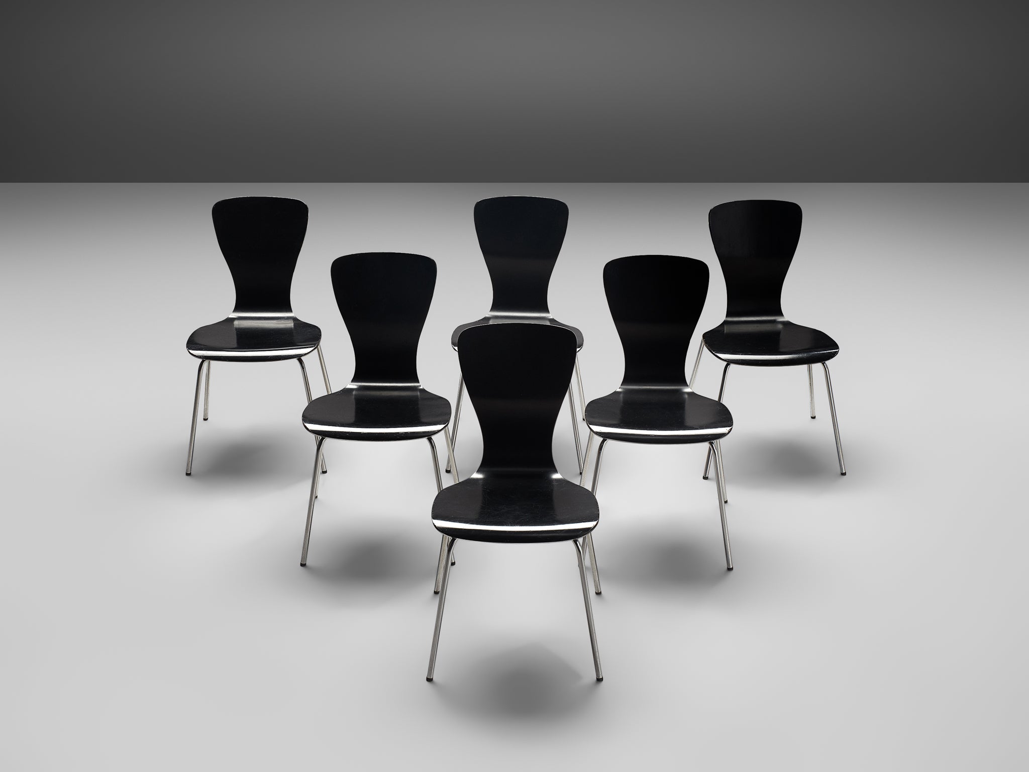 Tapio Wirkkala for Asko 'Nikke' Dining Chairs in Black Lacquered Plywo