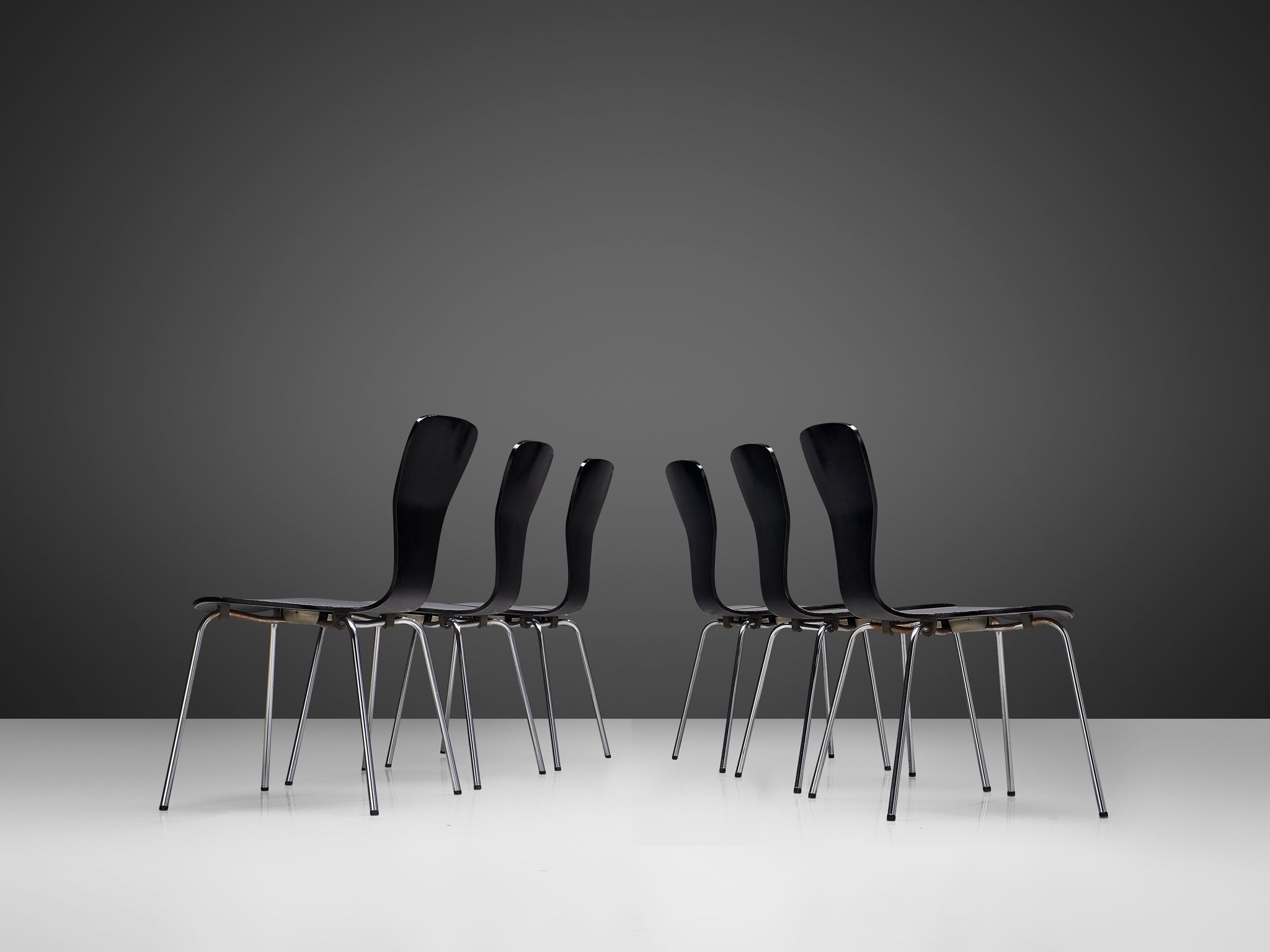 Tapio Wirkkala for Asko 'Nikke' Dining Chairs in Black Lacquered Plywo