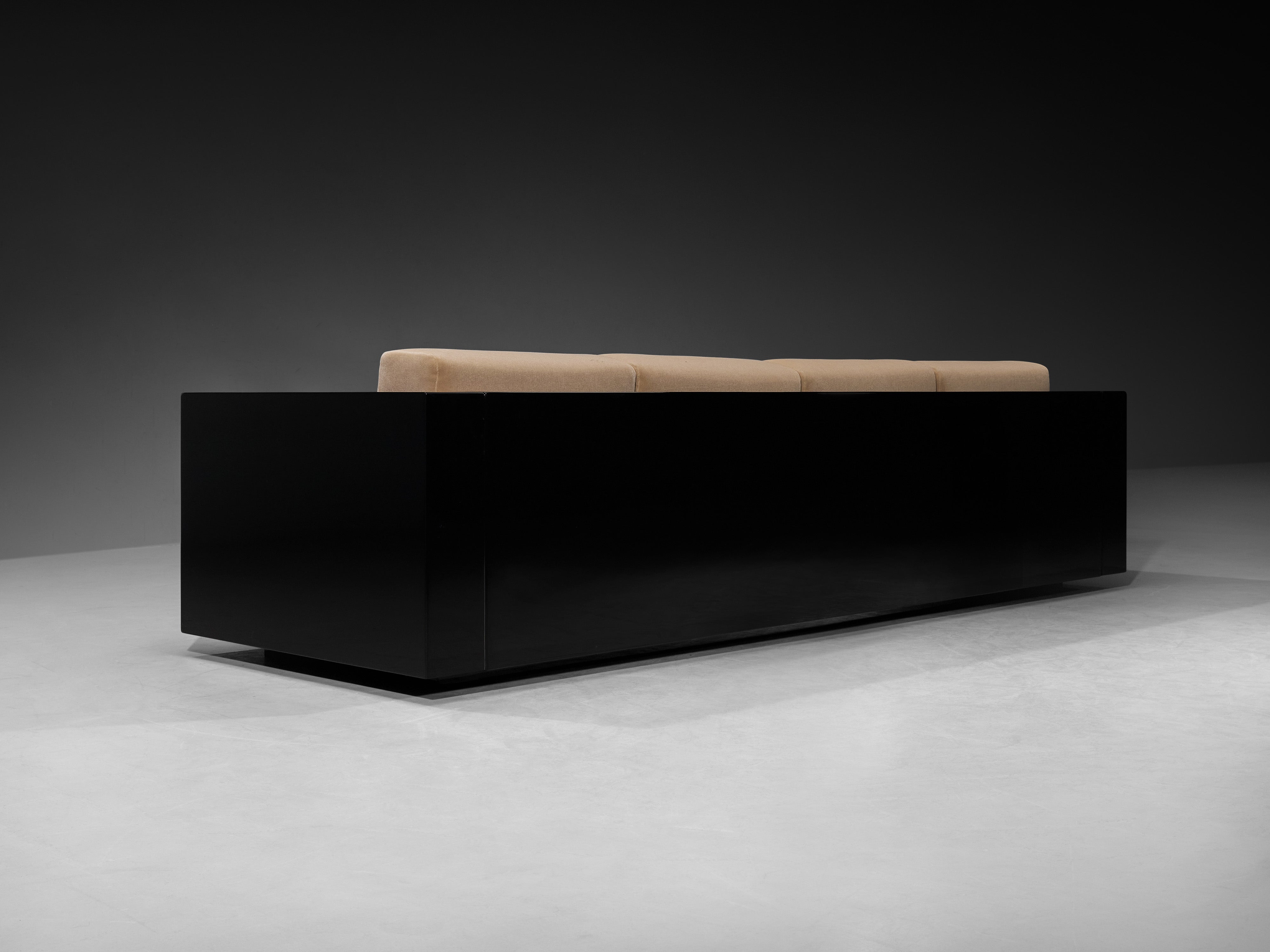 Massimo and Lella Vignelli for Poltronova 'Saratoga' Four-Seat Sofa Reupholstered in Beige Velvet Seating Morentz