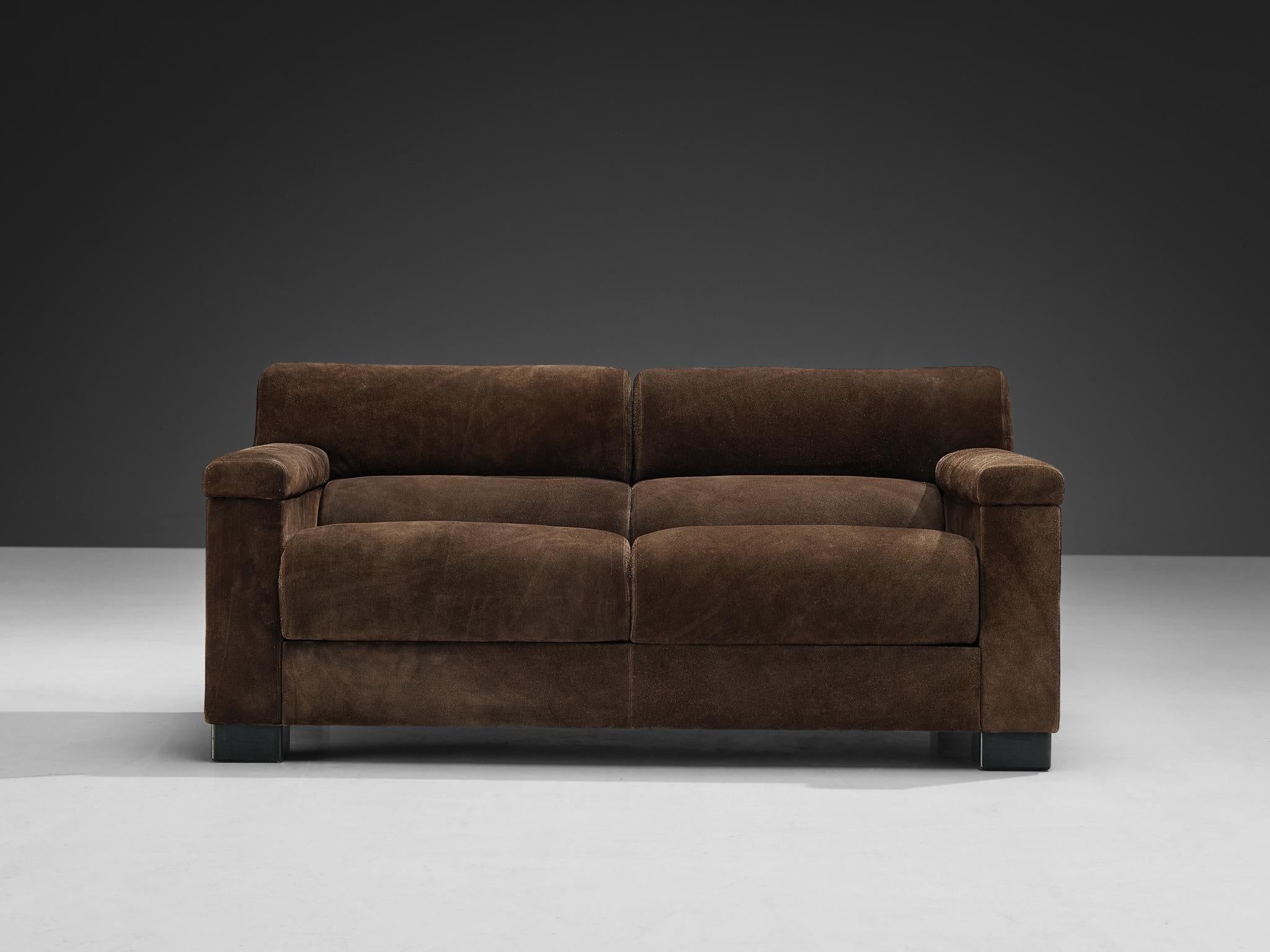 Tecno Italian Bulky Sofa in Dark Brown Suede