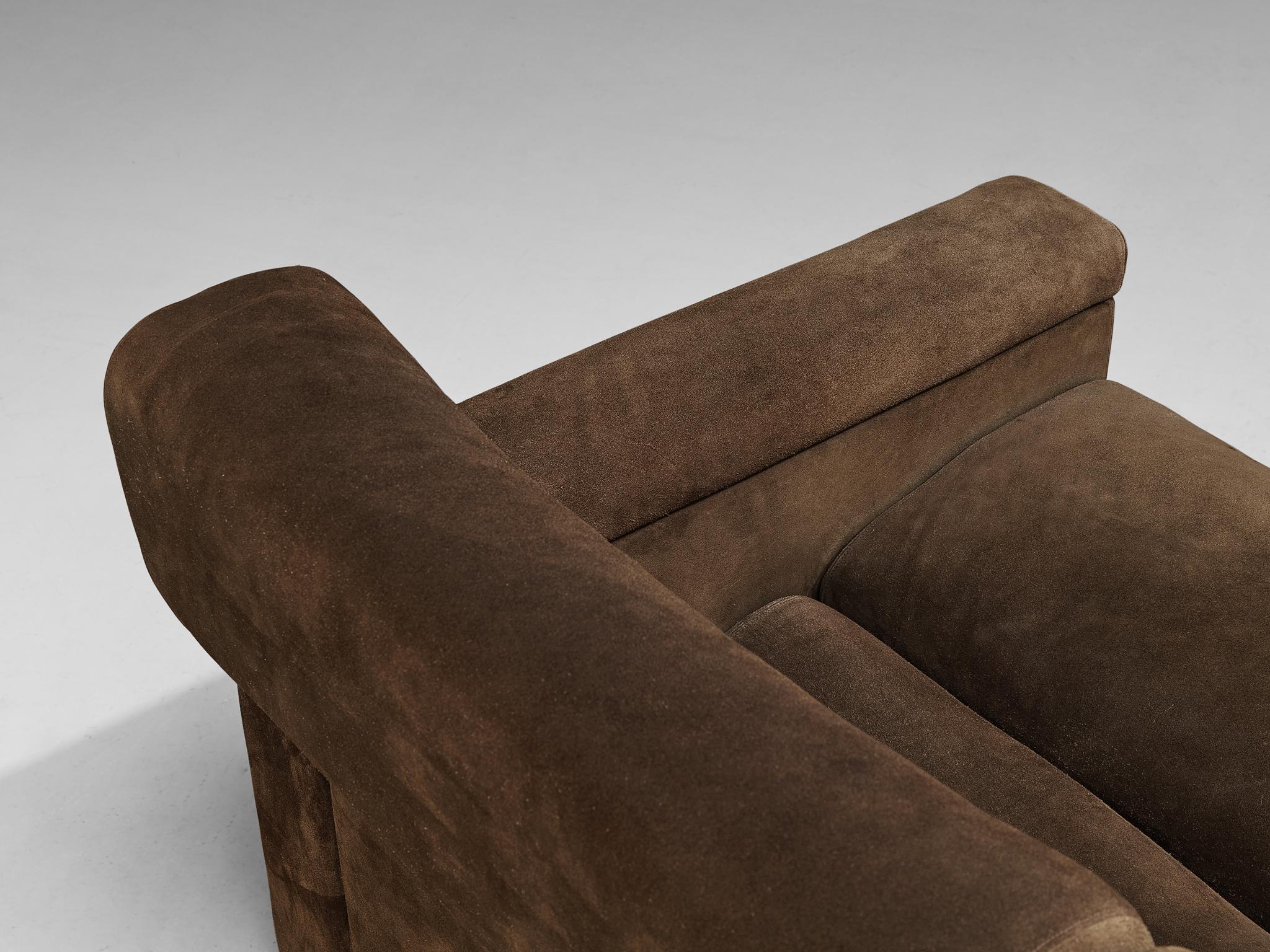 Tecno Italian Bulky Sofa in Dark Brown Suede