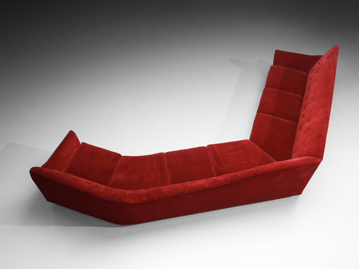 Italian 1950s Corner Sofa in Bright Red Velvet Seating Morentz