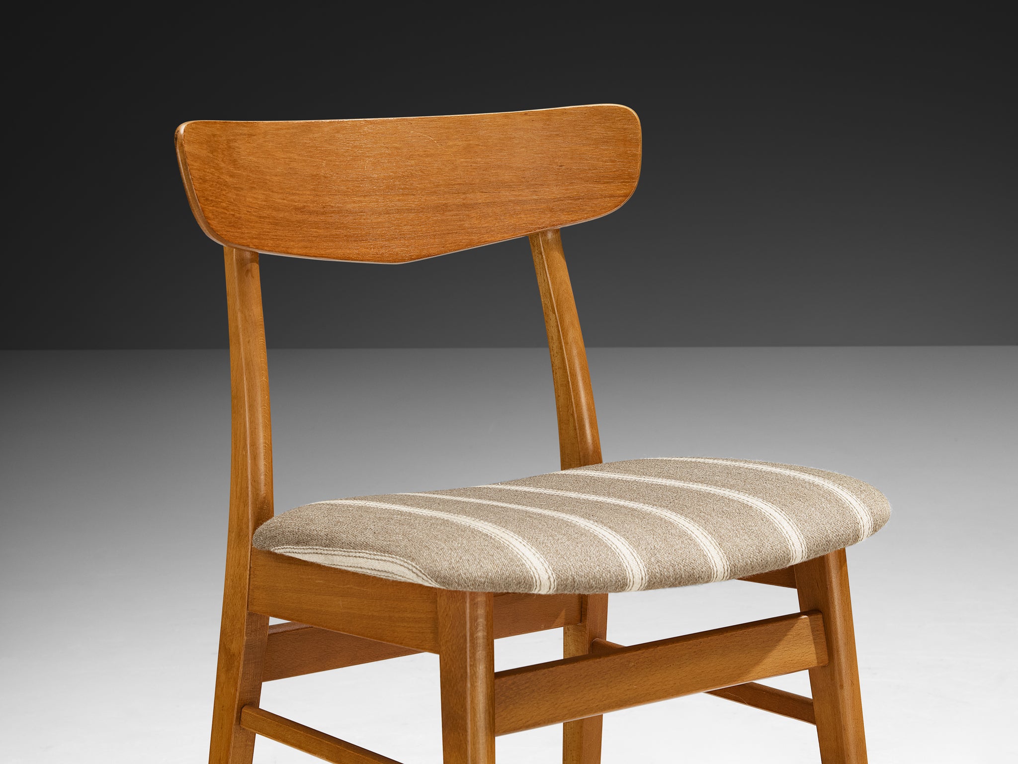 Set of Four Danish Dining Chairs in Wood and Striped Upholstery Seating Morentz