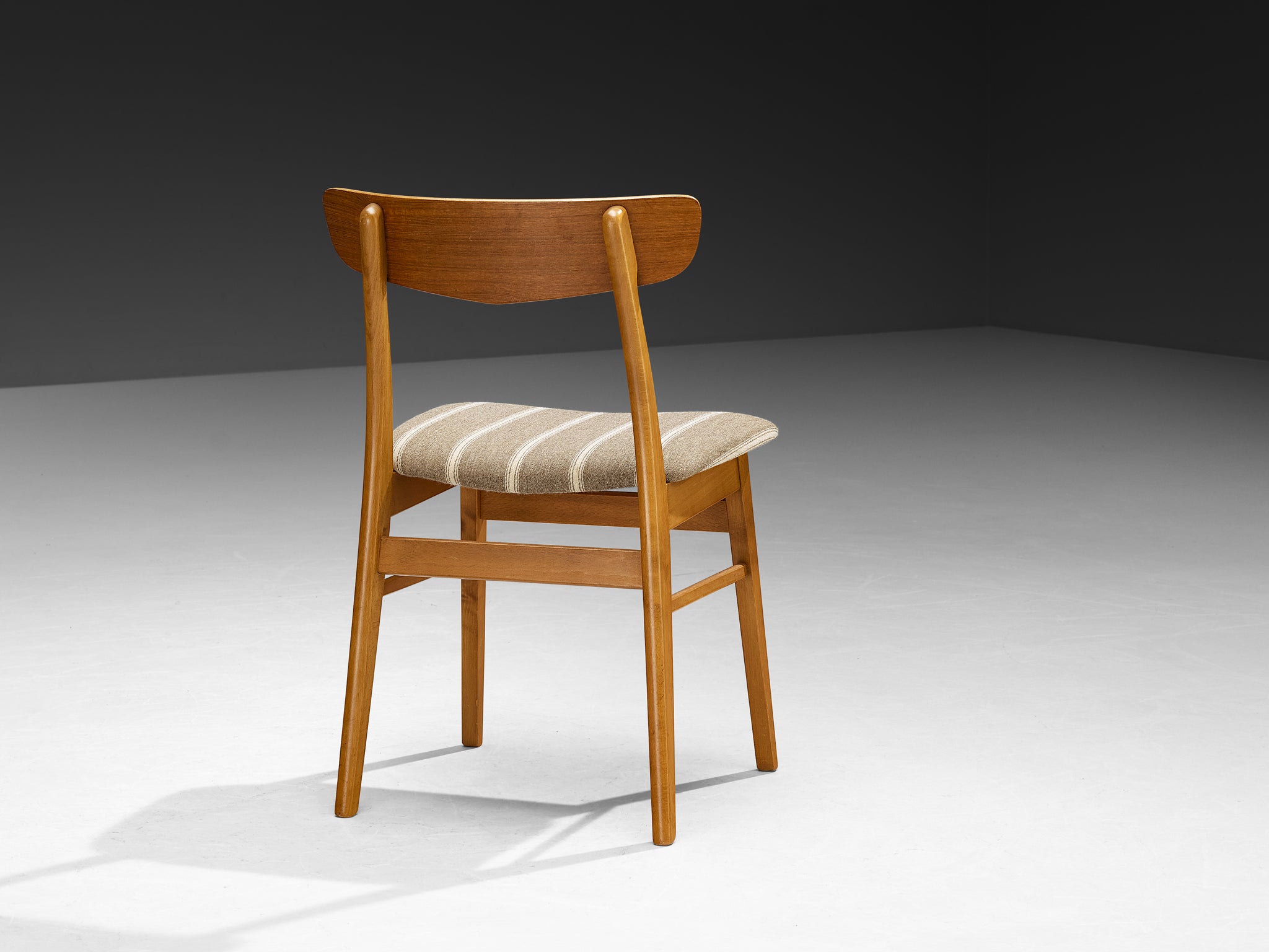 Set of Four Danish Dining Chairs in Wood and Striped Upholstery Seating Morentz