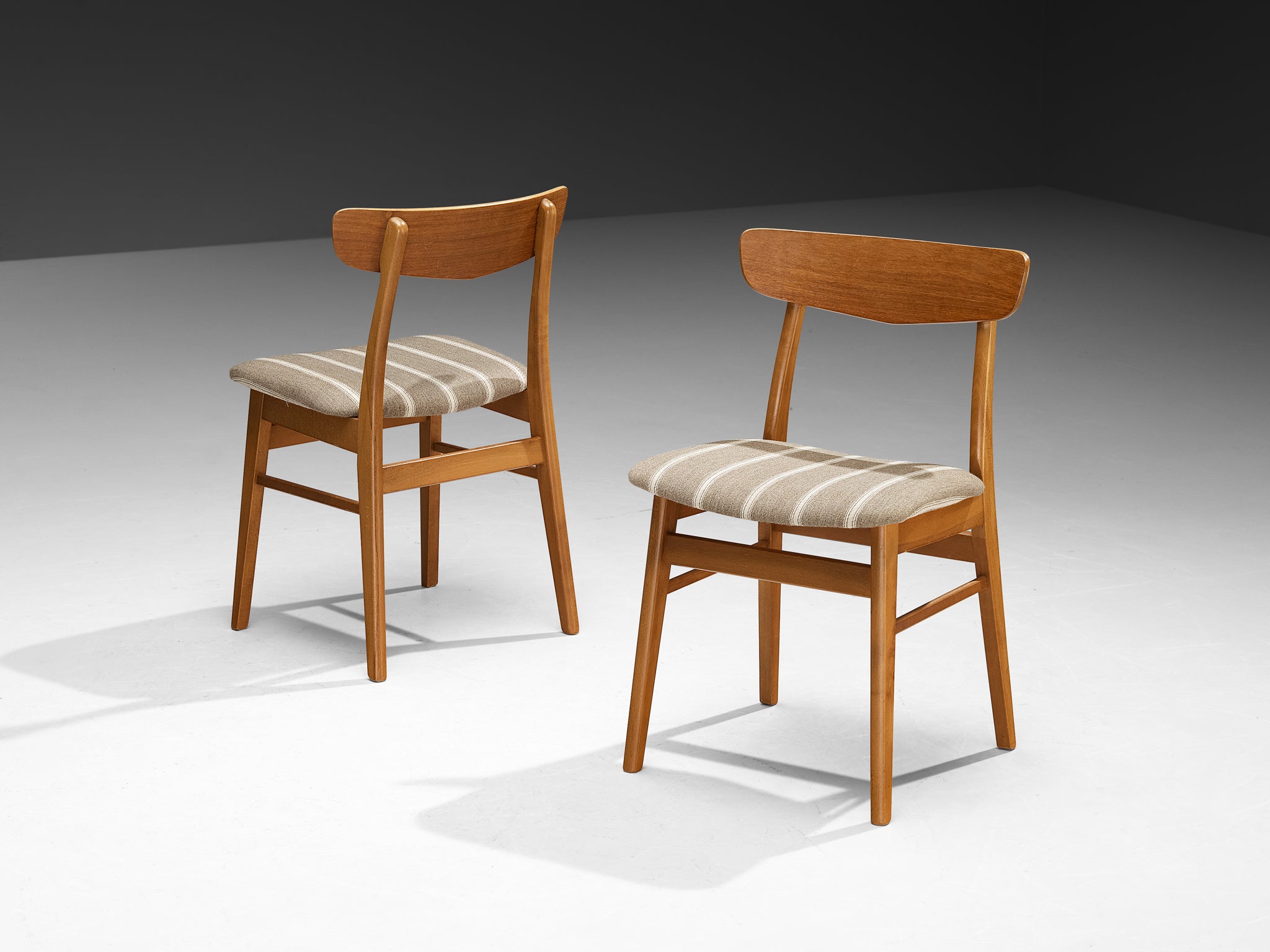 Set of Four Danish Dining Chairs in Wood and Striped Upholstery Seating Morentz