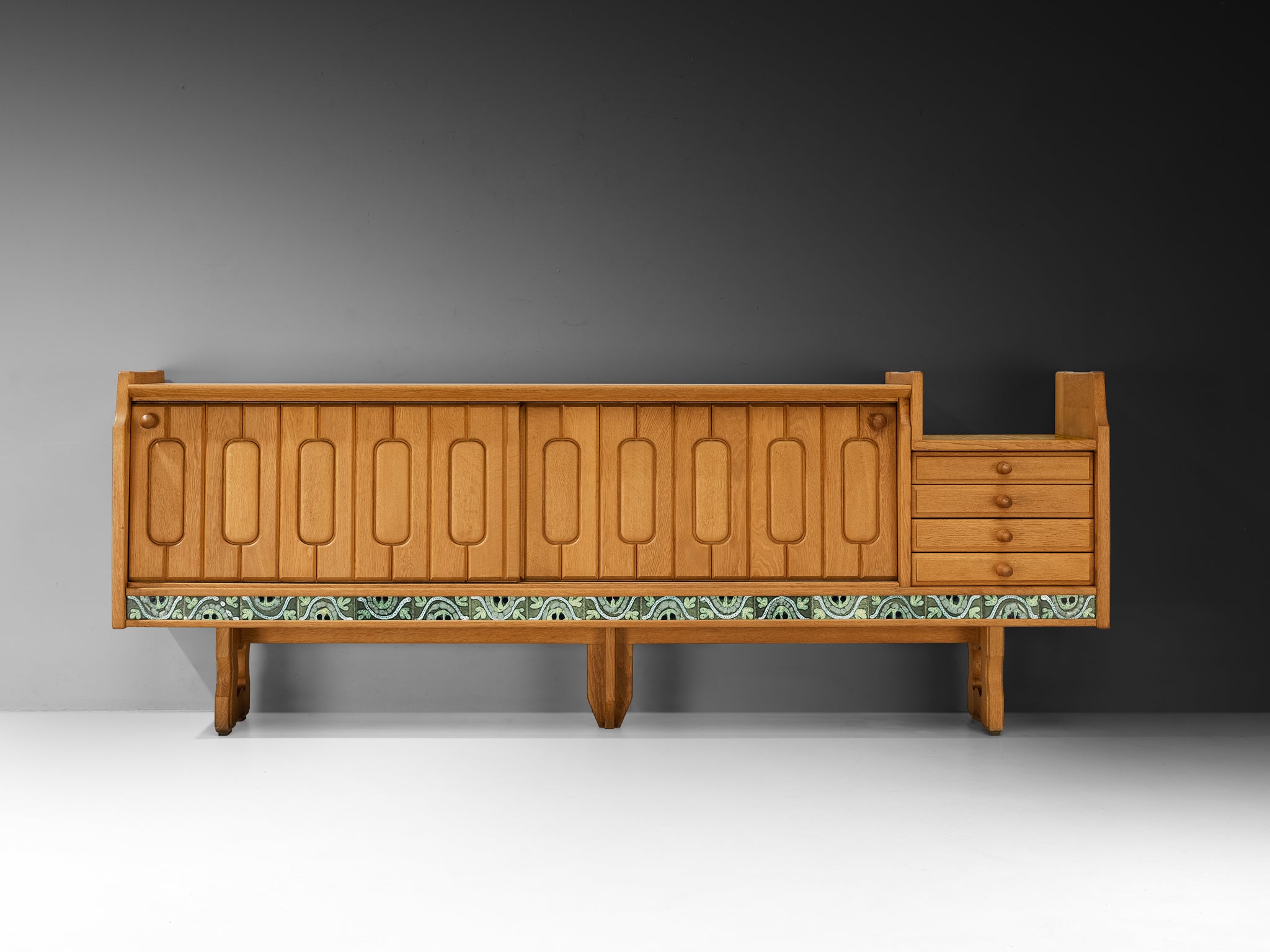 Guillerme & Chambron 'Simon' Sideboard in Oak with Ceramic Tiles Case pieces and storage cabinets Morentz
