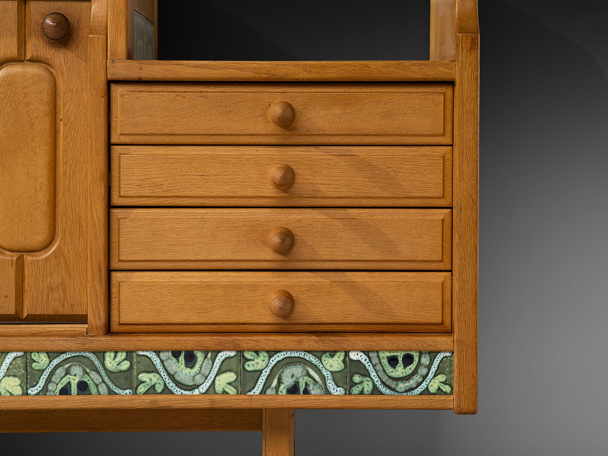 Guillerme & Chambron 'Simon' Sideboard in Oak with Ceramic Tiles Case pieces and storage cabinets Morentz