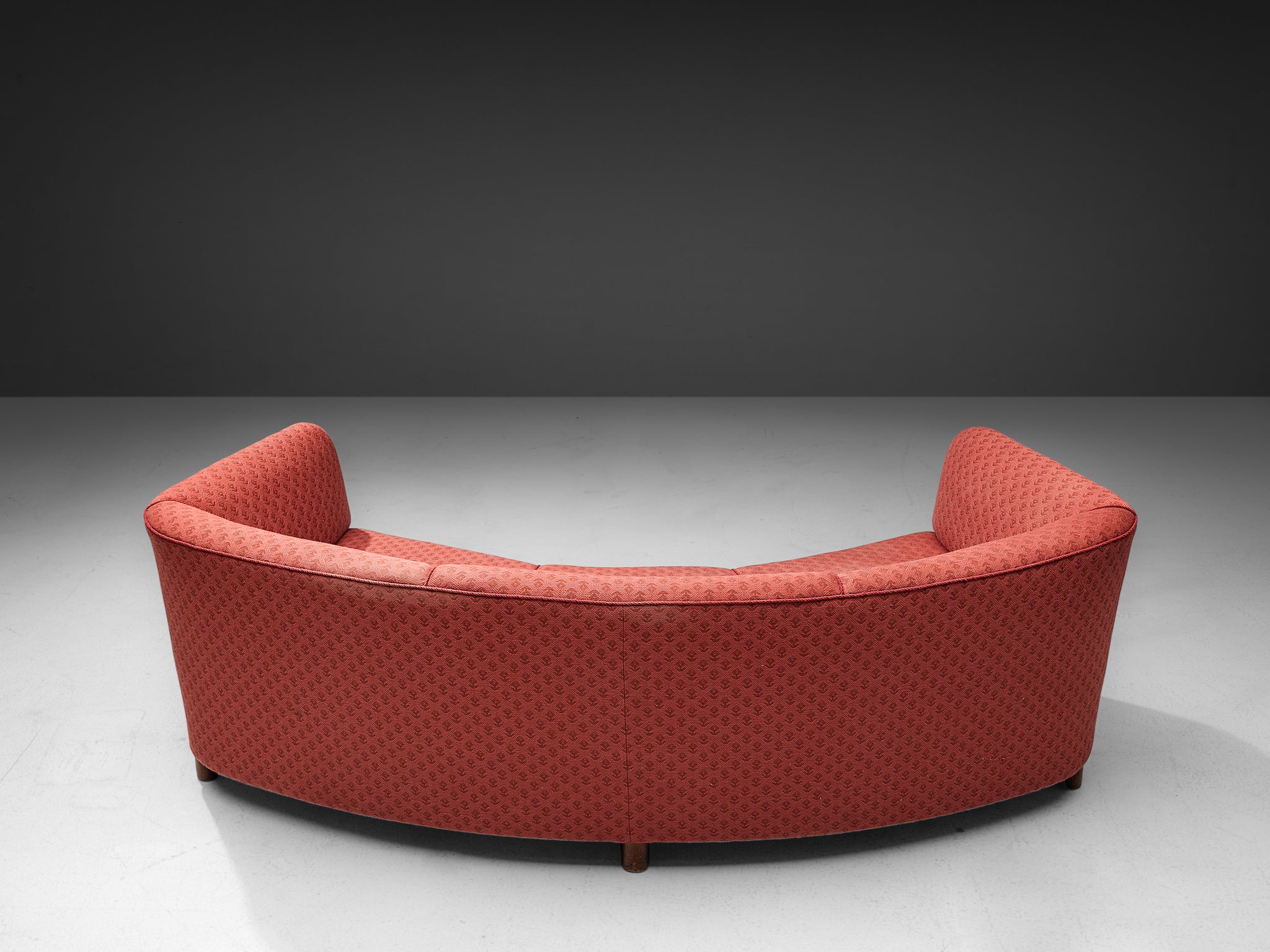 Danish Curved Sofa in Floral Red Upholstery Seating Morentz