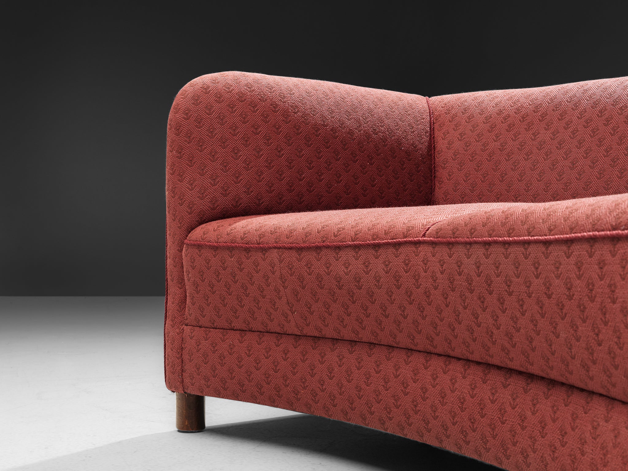 Danish Curved Sofa in Floral Red Upholstery Seating Morentz
