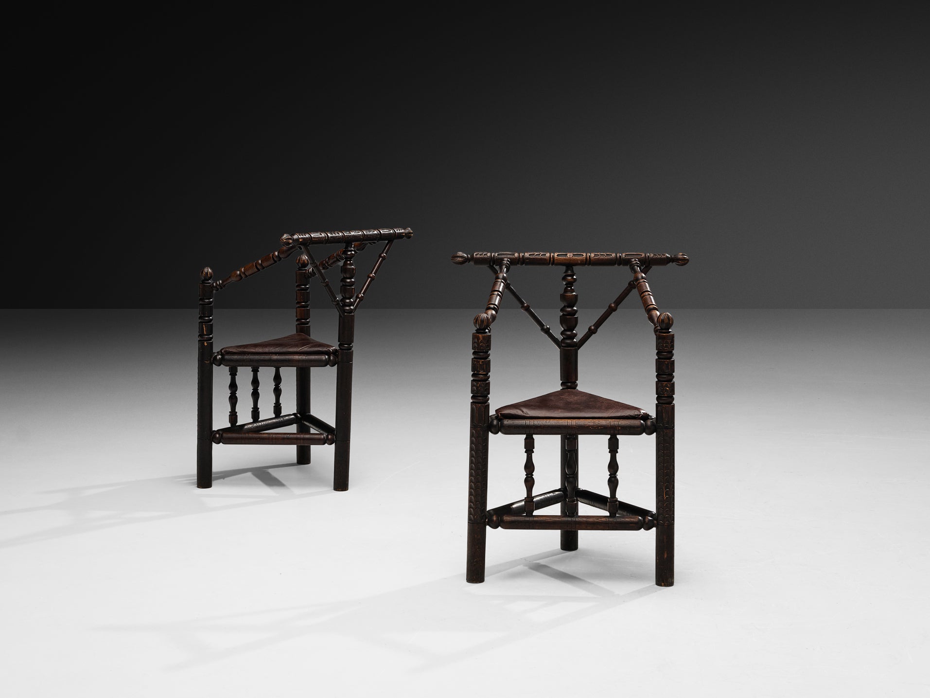 Pair of Carved Nordic Monk Side Chairs in Solid Oak