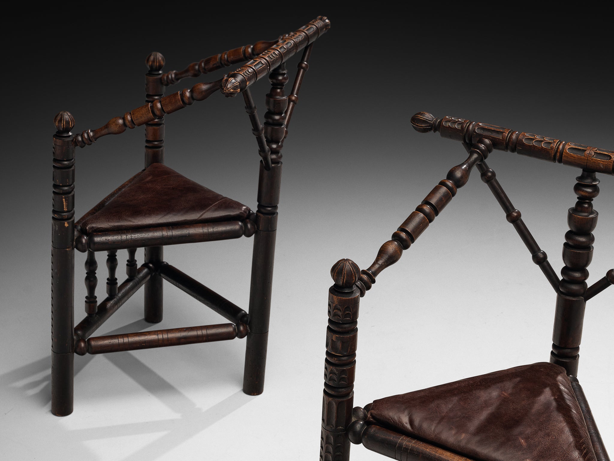 Pair of Carved Nordic Monk Side Chairs in Solid Oak
