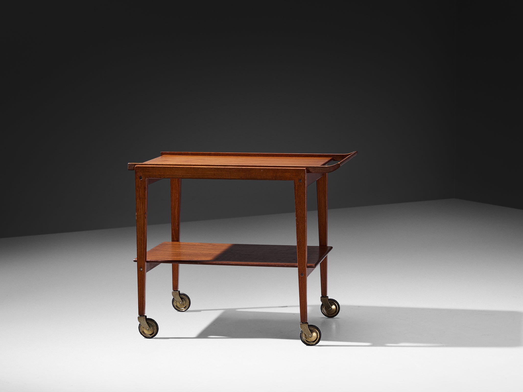 Mid-Century Liquor or Serving Bar Trolley in Teak and Brass Tables Morentz