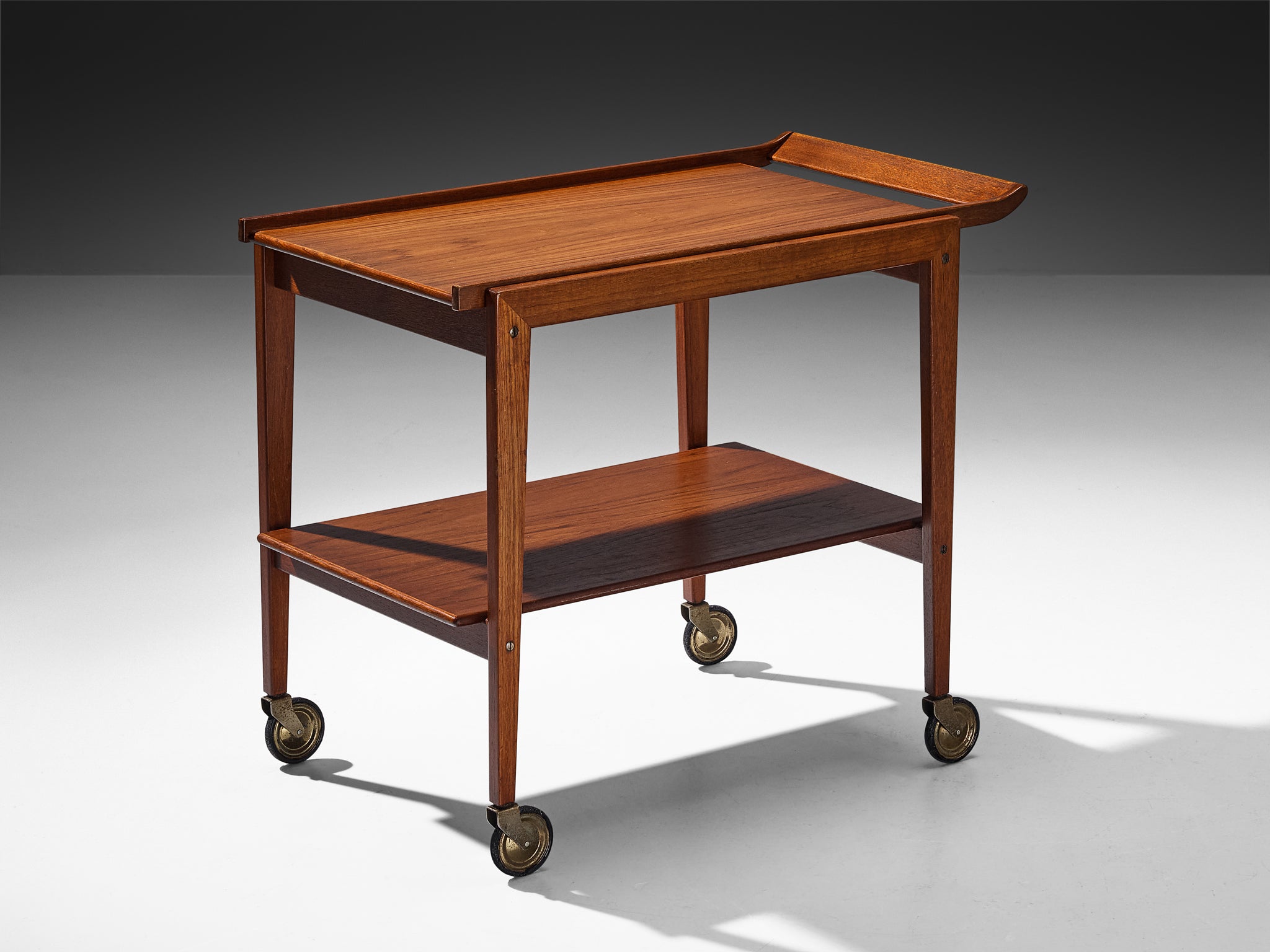 Mid-Century Liquor or Serving Bar Trolley in Teak and Brass Tables Morentz